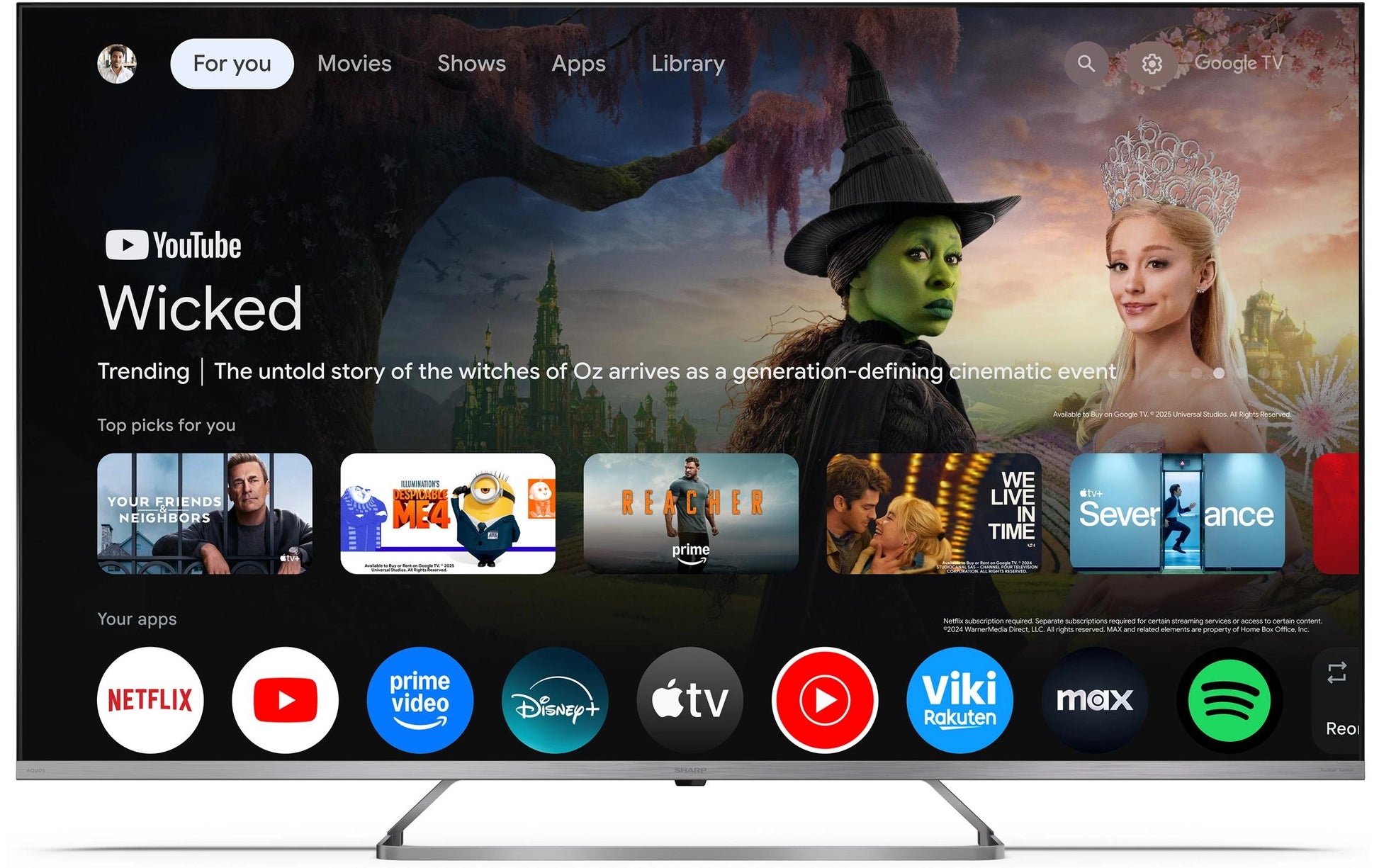 Sharp 50JP7465E – 50" TV – 4K UHD – QLED (Mini-LED) – Google TV – 60 Hz
