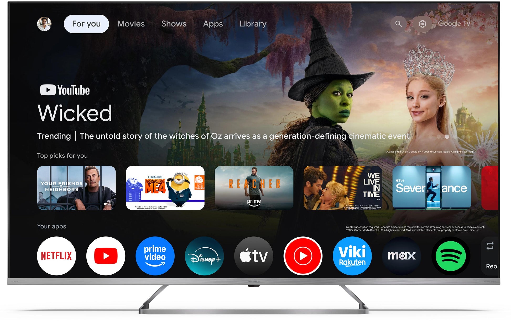Sharp 50JP7465E – 50" TV – 4K UHD – QLED (Mini-LED) – Google TV – 60 Hz