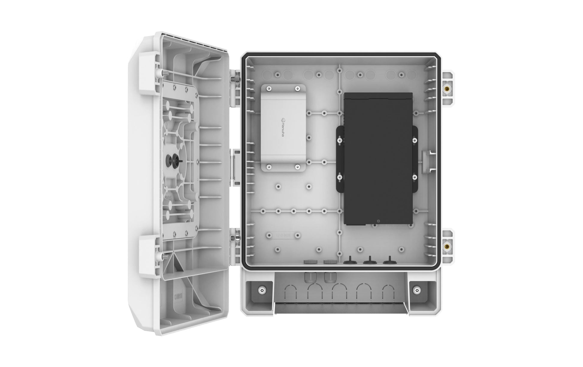 Hanwha SBP-150NBW Anschlussbox – Vandalismusschutz, Aussenbereich – für SBP-250WMW, SBP-156WMW, SBP-400WMW u. a. – Weiss