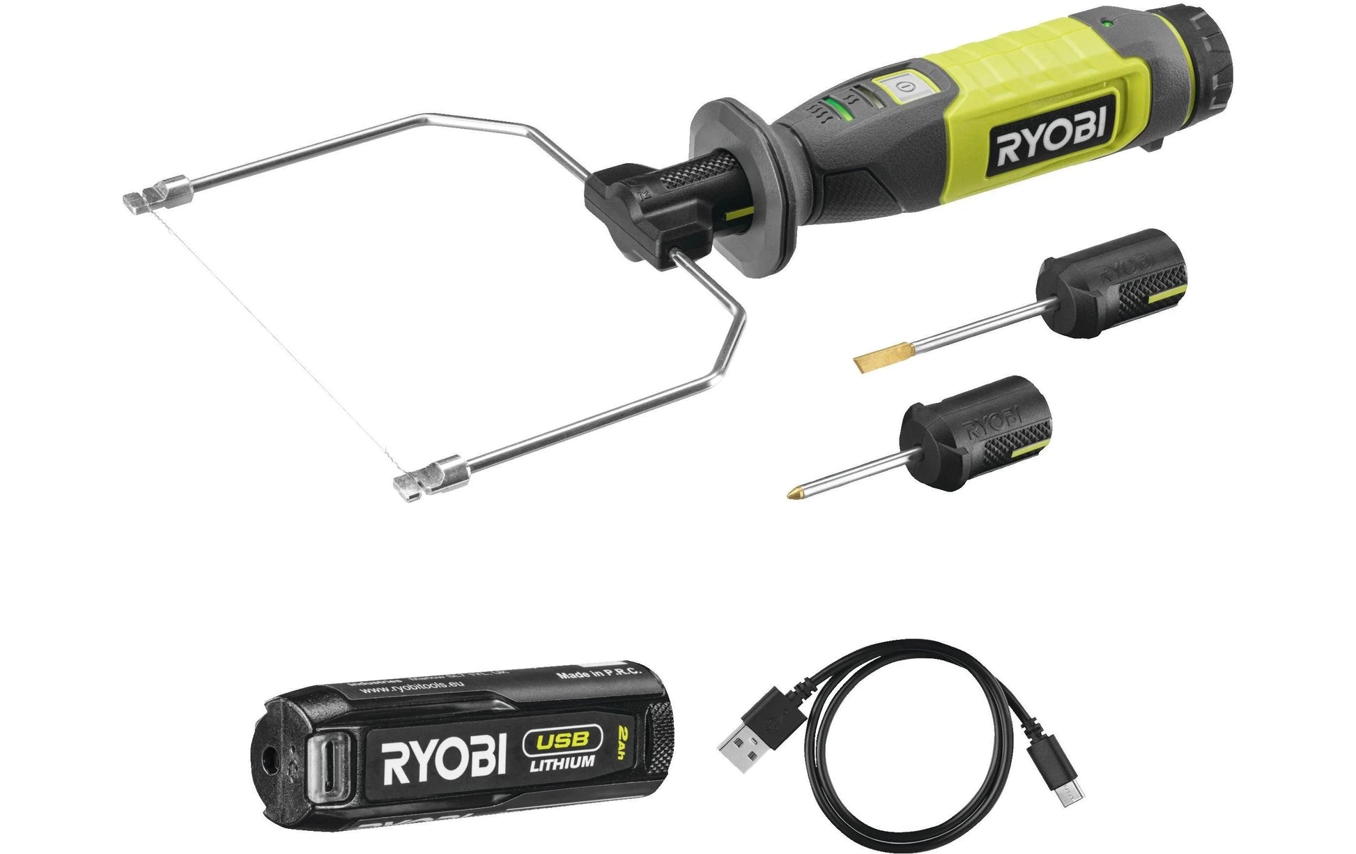 Ryobi RHC4-120G Akku-Heissdrahtschneider – 4 V – 1×2,0 Ah & Ladegerät, Aufsätze – Ryobi 4 V USB