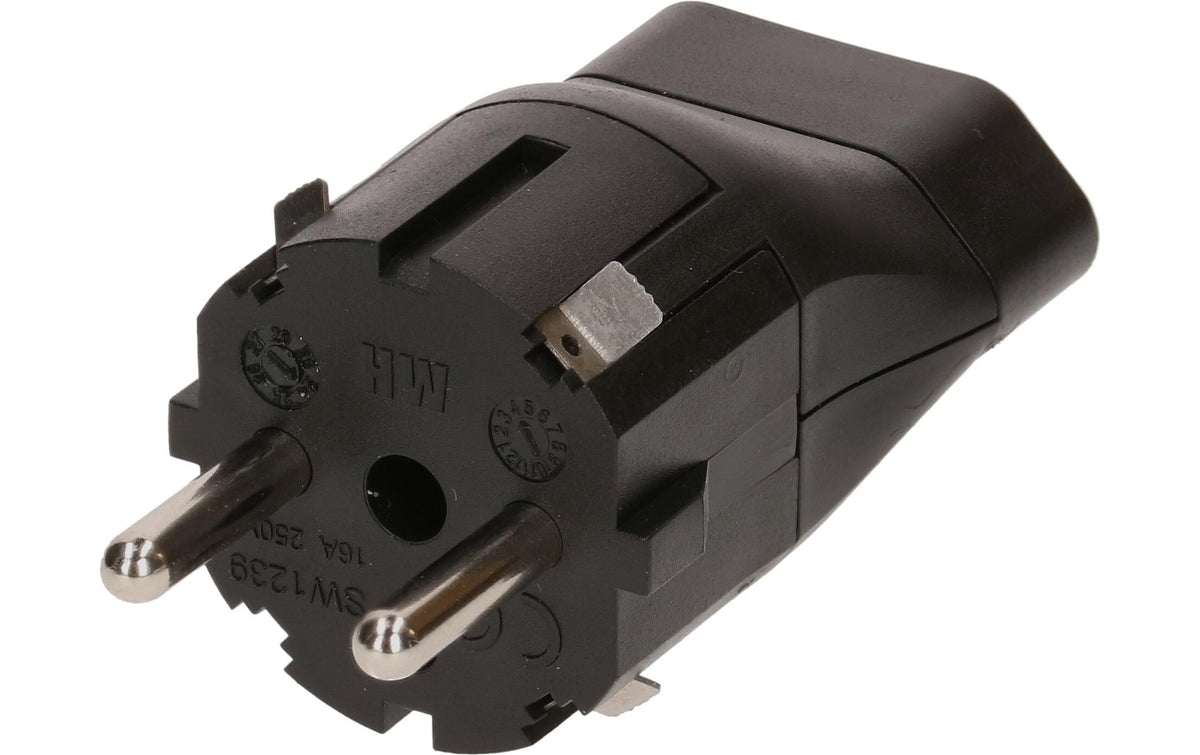 Max Hauri AG Reiseadapter T21 zu Schuko – 2-polig, 250 V, 16 A, Schwarz