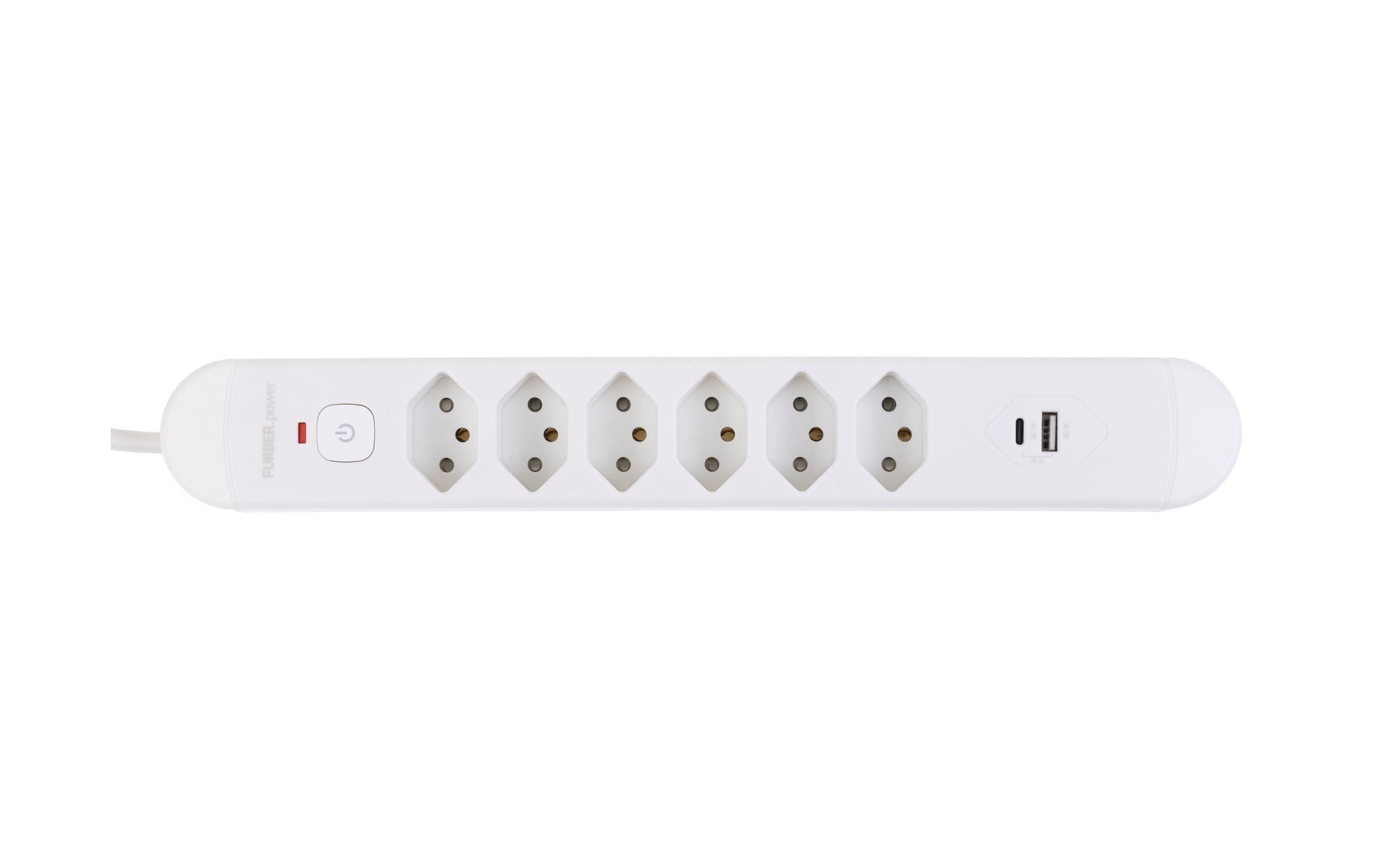 FURBER.power Tuttovario Steckdosenleiste, 6×T13, 1×USB‑A + 1×USB‑C, mit Schalter, 3 m – Weiss