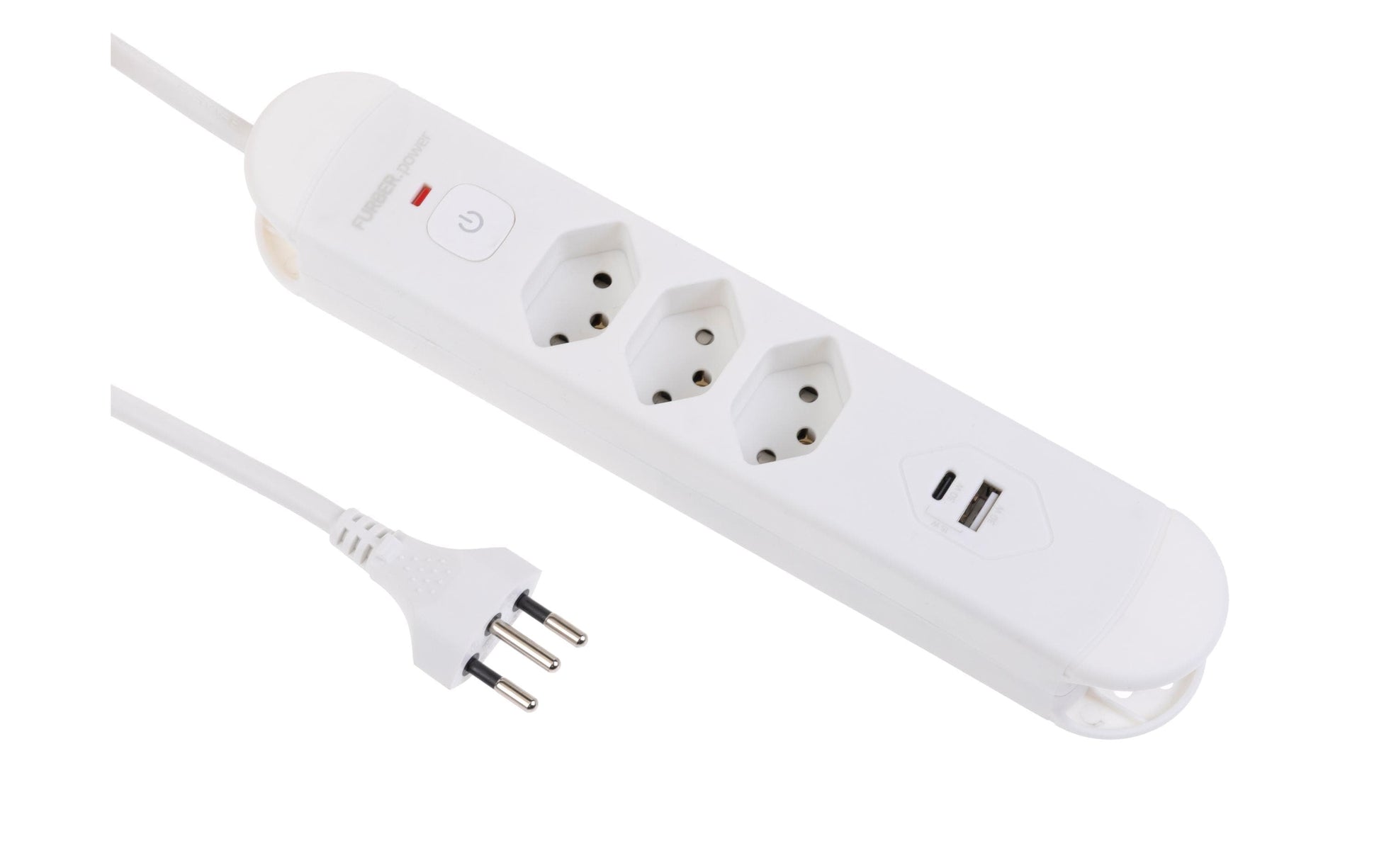FURBER.power Tuttovario Steckdosenleiste T13×3 – USB‑C×1, USB‑A×1 – 3 m Kabel