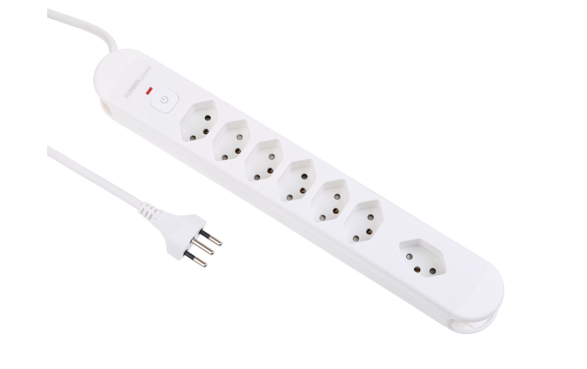FURBER.power Steckdosenleiste, 7×T13, mit beleuchtetem Schalter, 3 m, Eingang T12 – Weiss