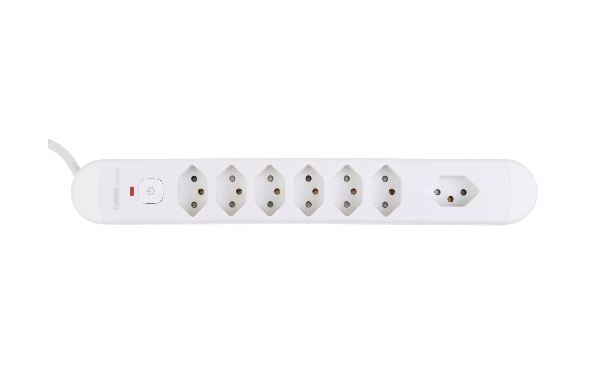 FURBER.power Steckdosenleiste, 7×T13, mit beleuchtetem Schalter, 3 m, Eingang T12 – Weiss