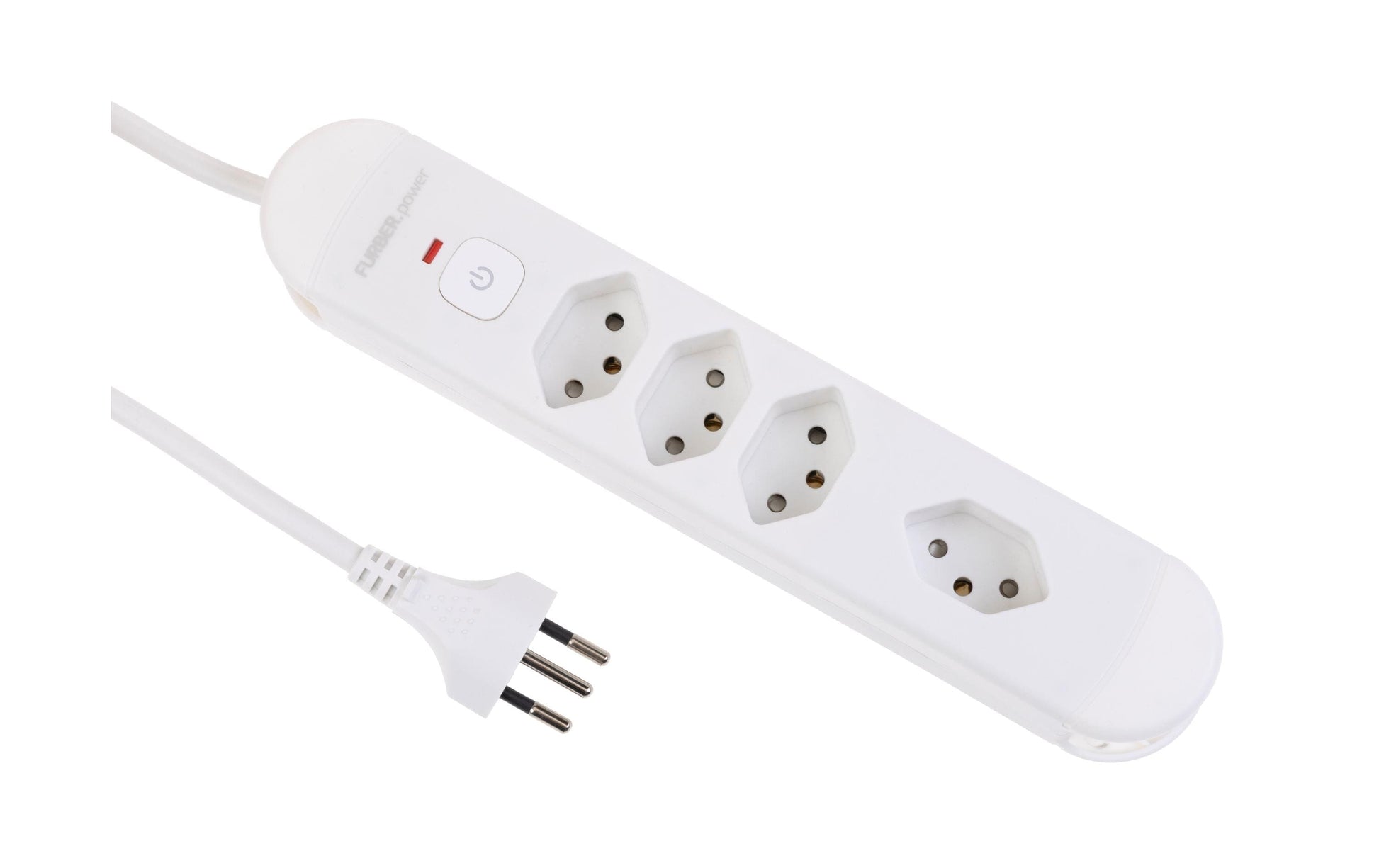 FURBER.power Steckdosenleiste, 4×T13, mit beleuchtetem Schalter, 3 m, Eingang T12 – Weiss