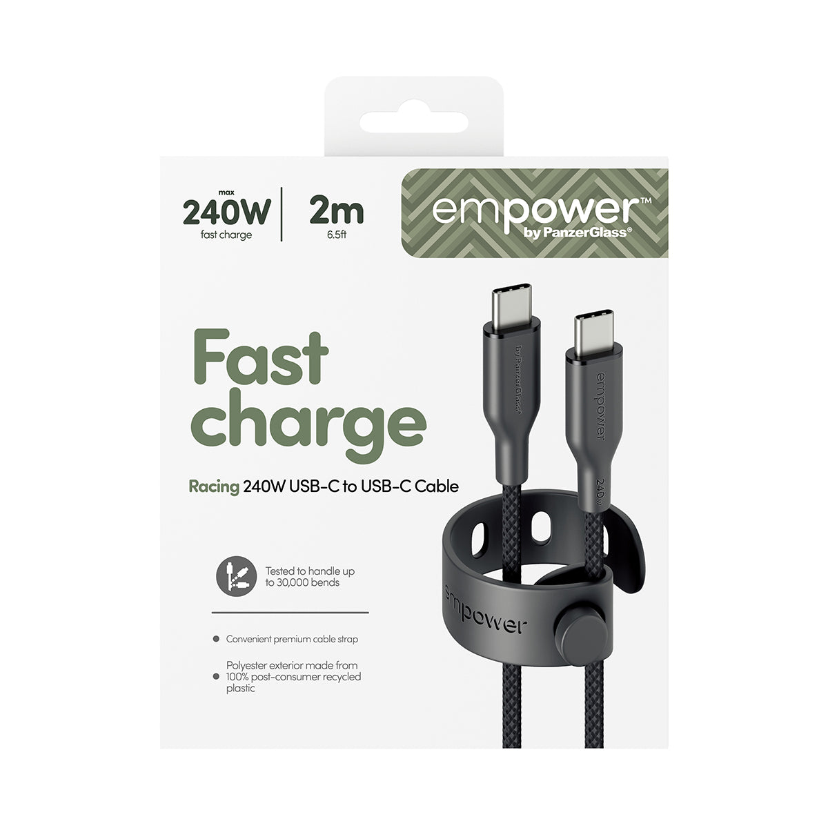 PanzerGlass emPower von PanzerGlass – USB-Kabel – USB-C auf USB-C – USB 2.0 (480 Mbit/s) – 2 m – PD 240 W – Schwarz