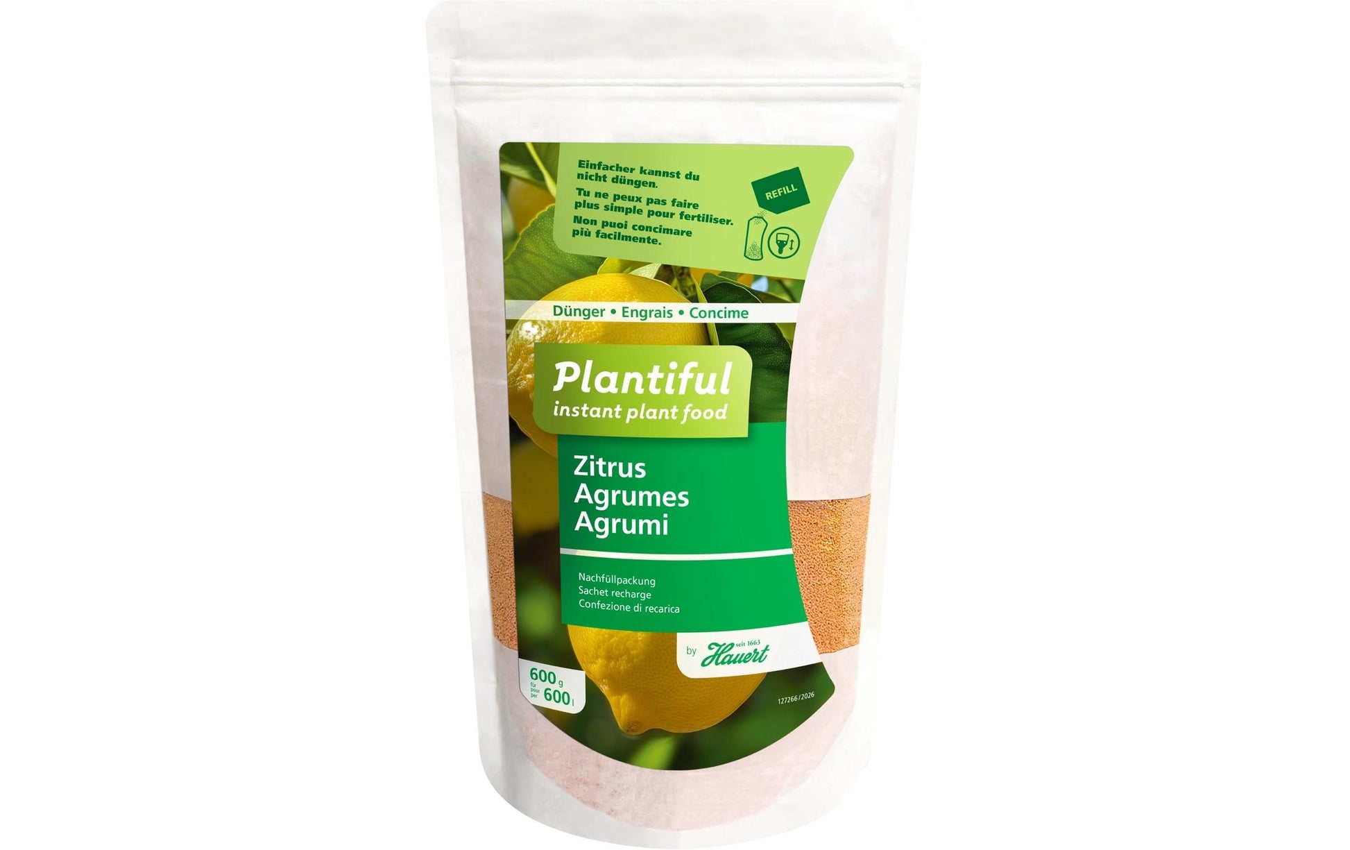 Hauert Plantiful Dünger Nachfüllpack, Granulat, 600 g – für Zitruspflanzen