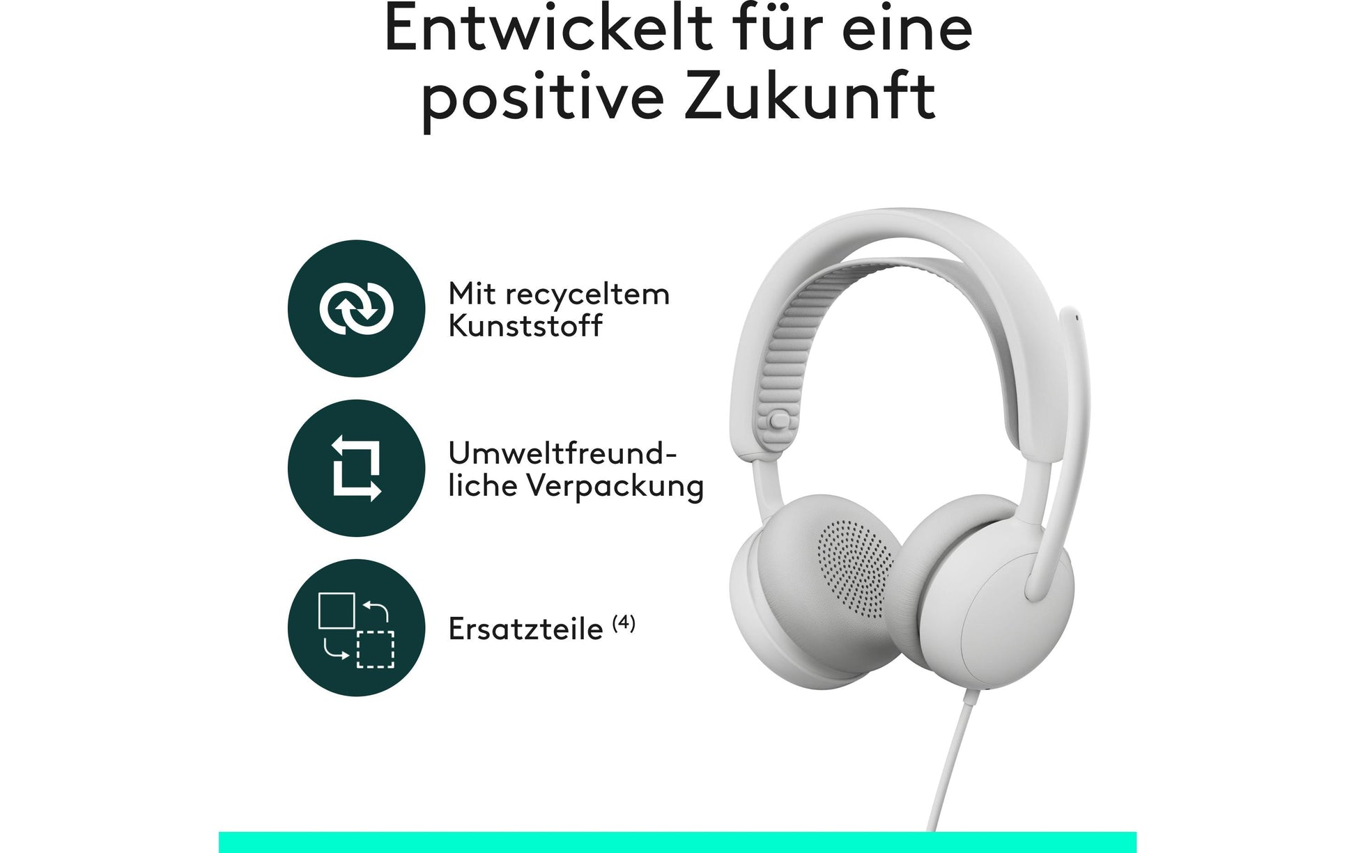 Logitech Zone Wired 2 Office-Headset – On-Ear, Stereo, Kabel, USB-A & USB-C, ANC, Weiss