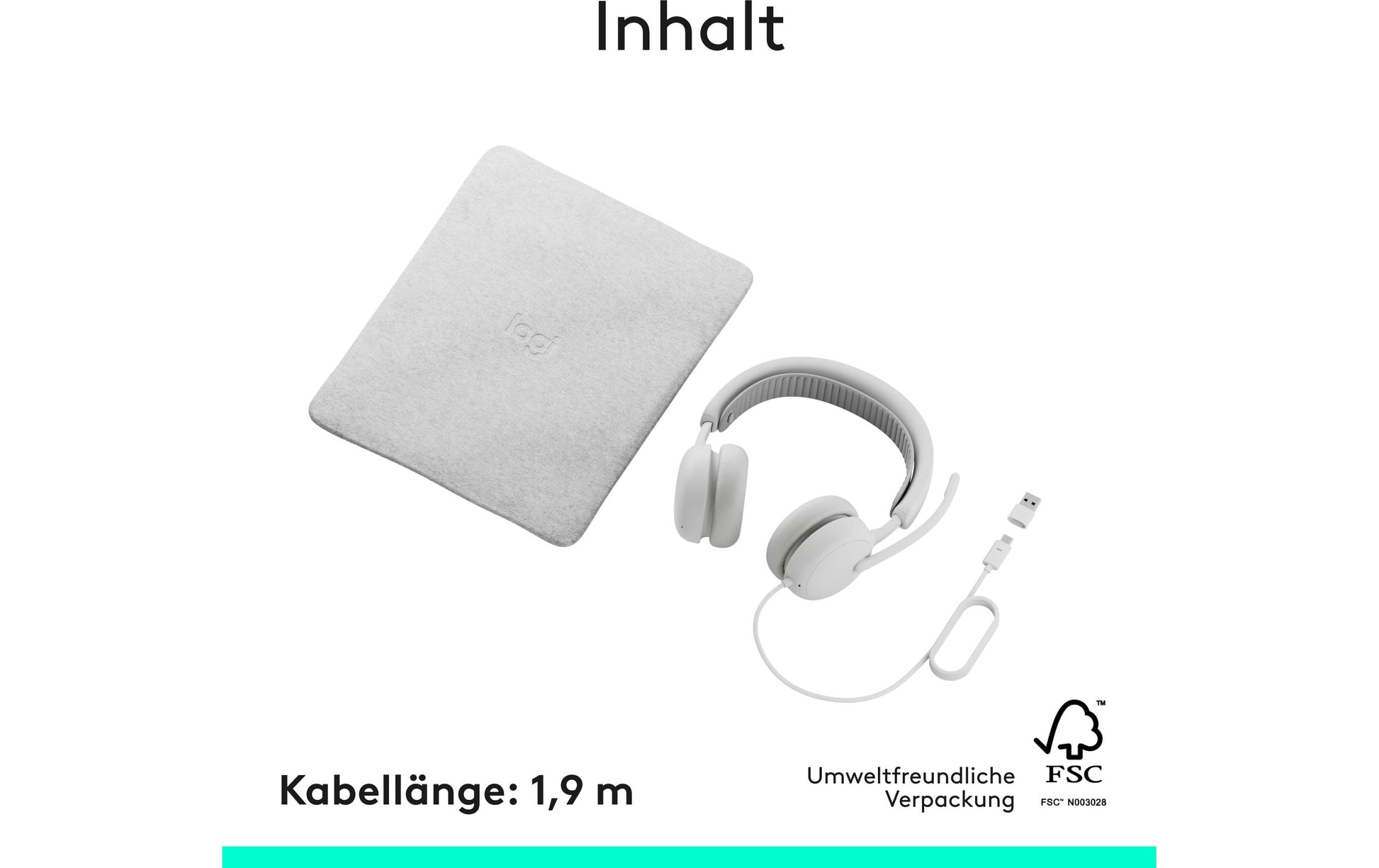 Logitech Zone Wired 2 Office-Headset – On-Ear, Stereo, Kabel, USB-A & USB-C, ANC, Weiss