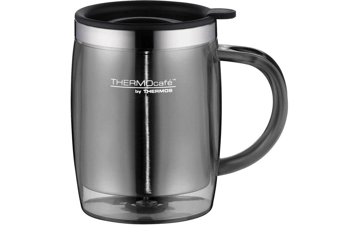 Thermos Thermobecher – 350 ml, Ø 8,5 cm, H 12,0 cm, Edelstahl, Grau, mit Deckel, doppelwandig, auslaufsicher