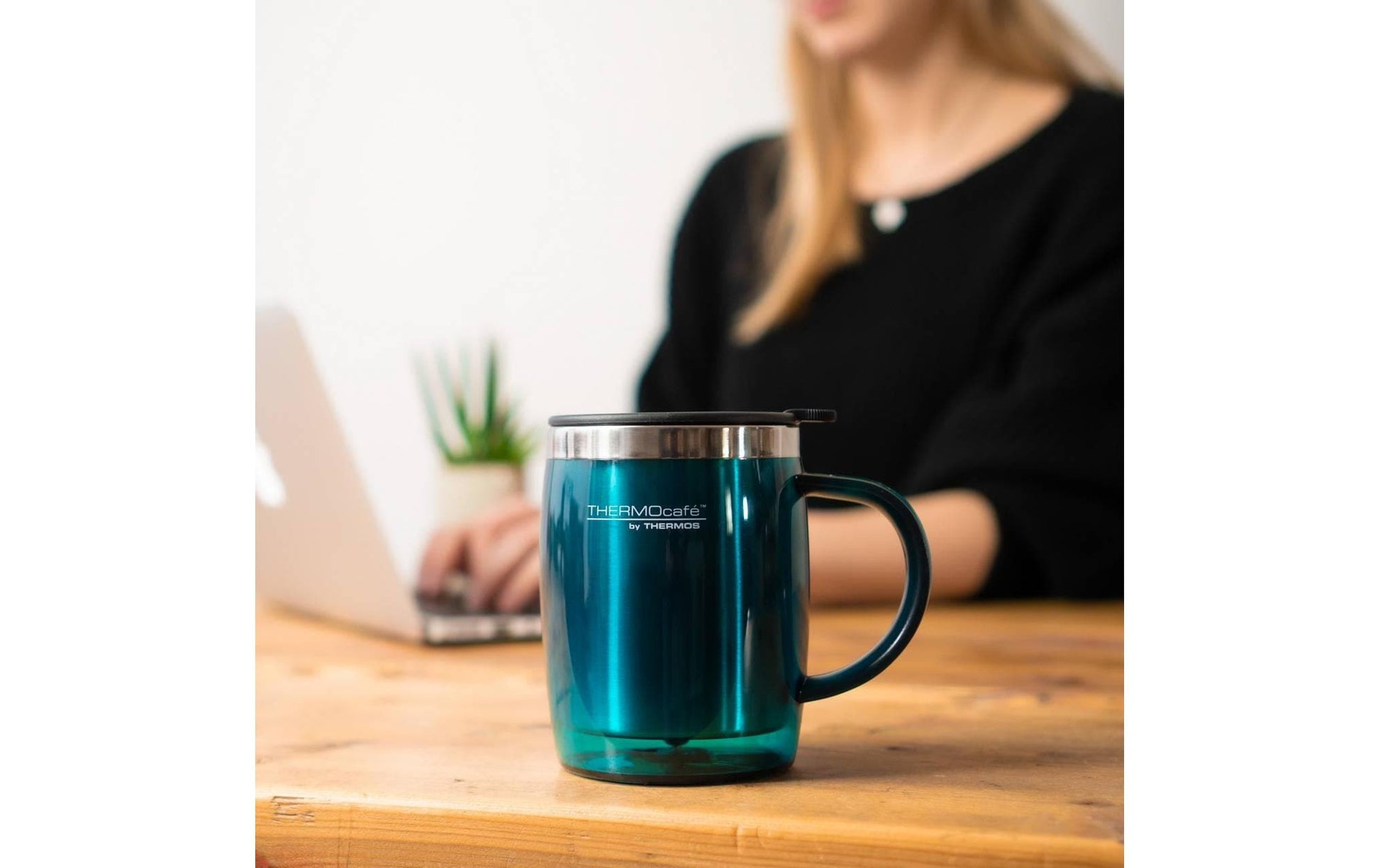 Thermos Desktop CUP Thermobecher 350 ml – doppelwandig 10 h heiss/24 h kalt, Edelstahl, Türkis