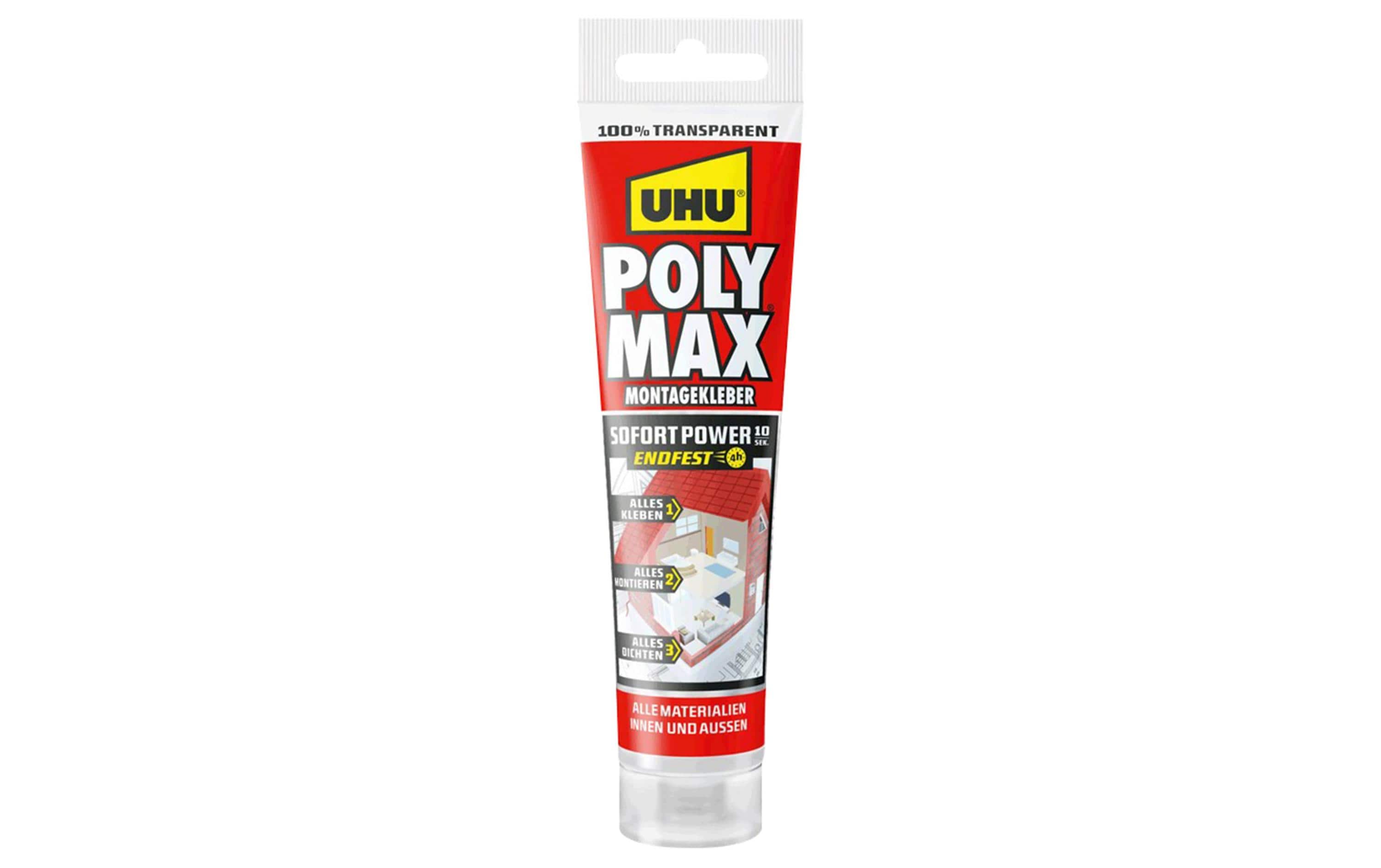 UHU Poly Max Power Montagekleber – transparent – 115 ml – für diverse Oberflächen