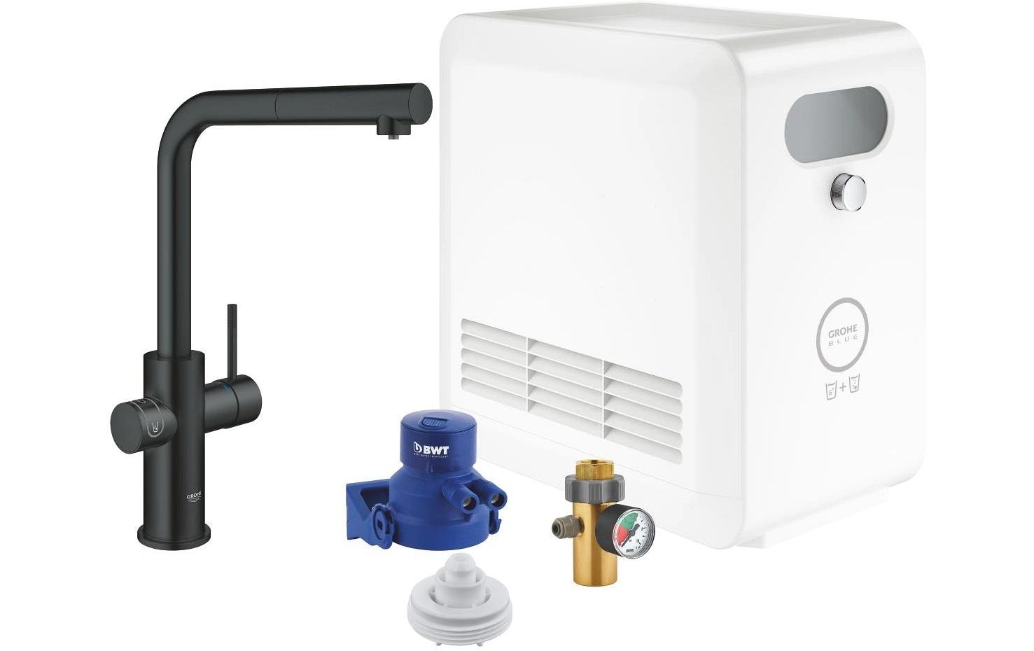 GROHE Einhebelmischer Blue Professional – Messing, Ausziehbare Brause, G3/8-Anschluss, Schwarz