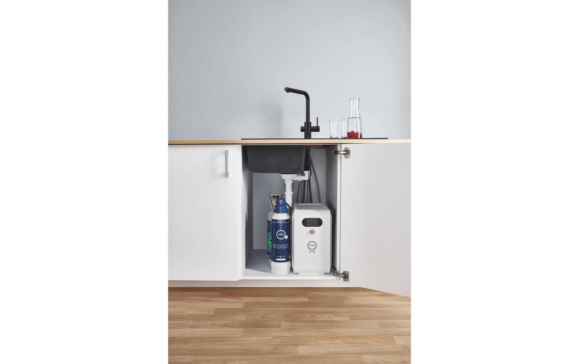 GROHE Einhebelmischer Blue Professional – Messing, Ausziehbare Brause, G3/8-Anschluss, Schwarz