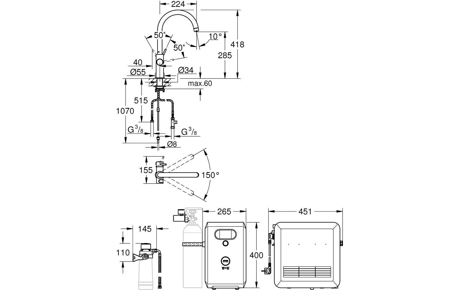 Grohe Badebatterie Blue Professional – Einhebelmischer, Messing, Schwarz