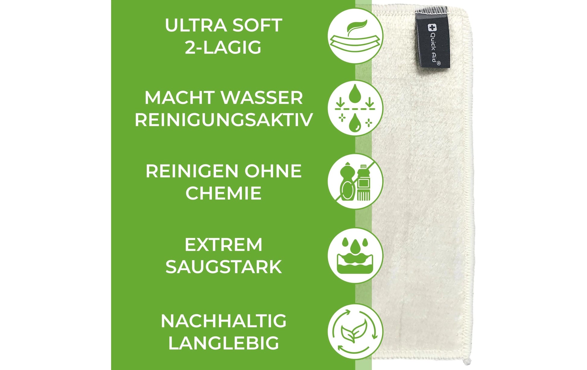 Quick aid Reinigungstuch – Weiss – 17 × 22,5 cm – Mikrofaser