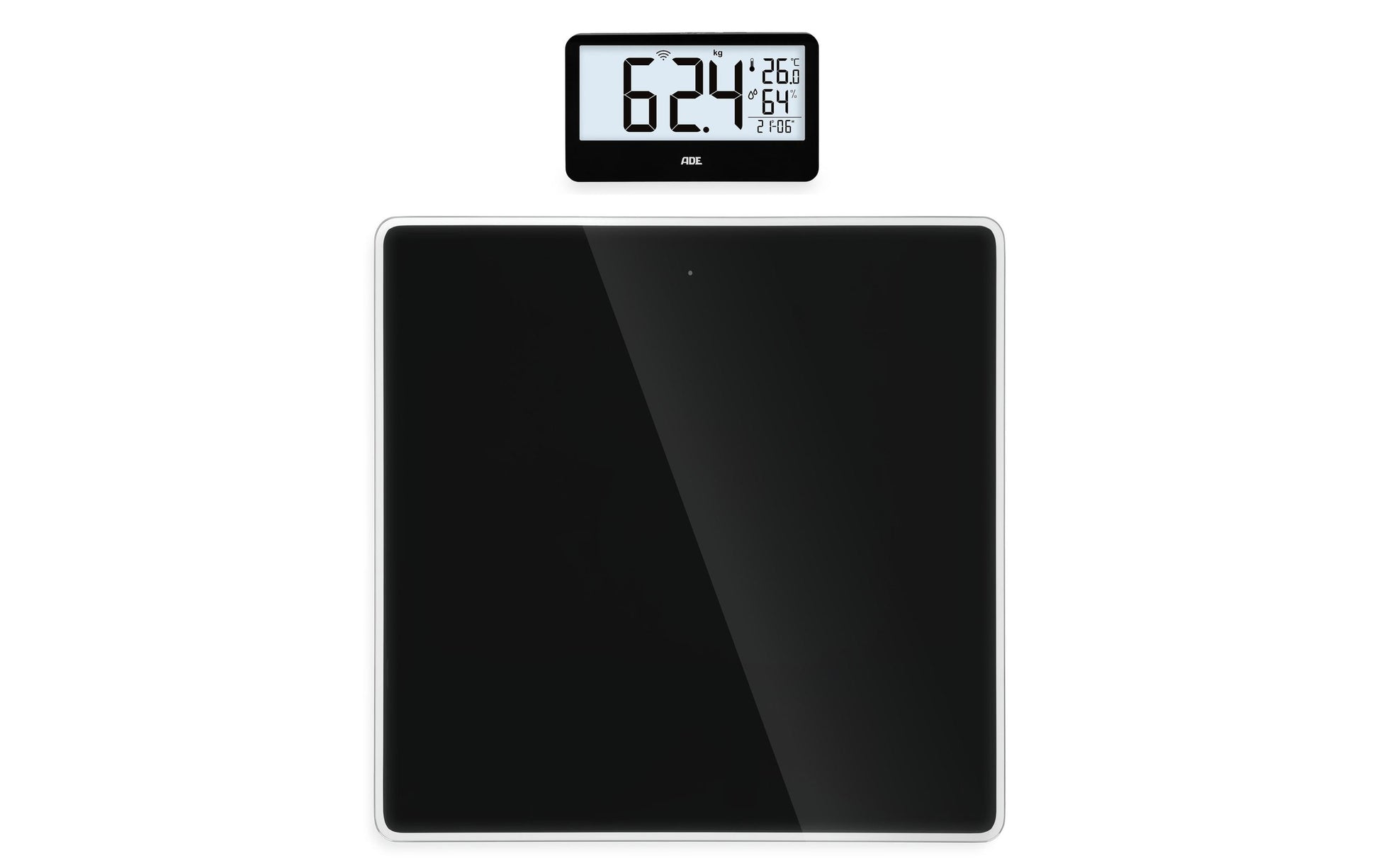 ADE Paketwaage Ronja – Tragkraft 180 kg, Teilung 100 g, Wiegefläche 30 × 30 cm, Batterie, Schwarz