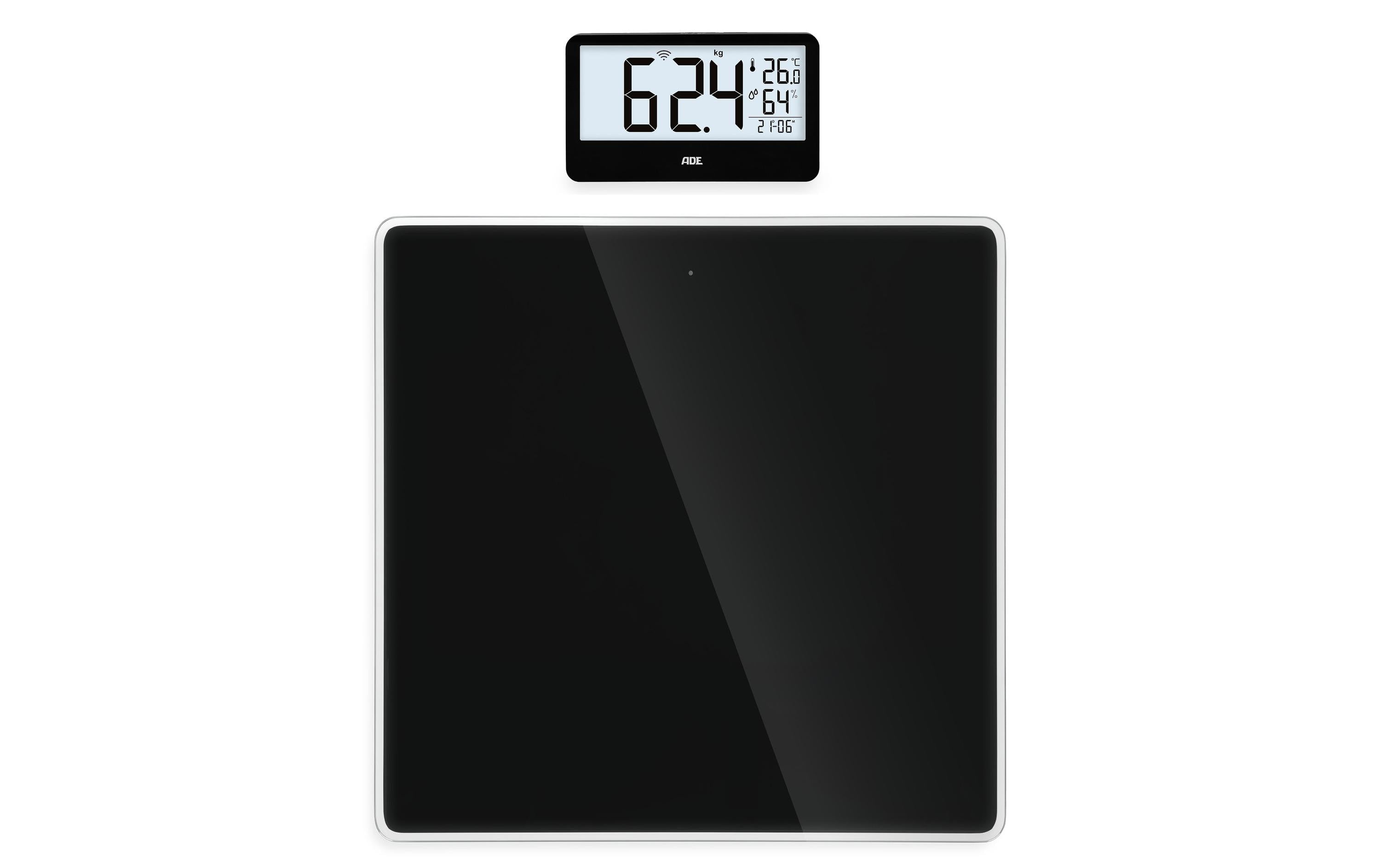 ADE Paketwaage Ronja – Tragkraft 180 kg, Teilung 100 g, Wiegefläche 30 × 30 cm, Batterie, Schwarz