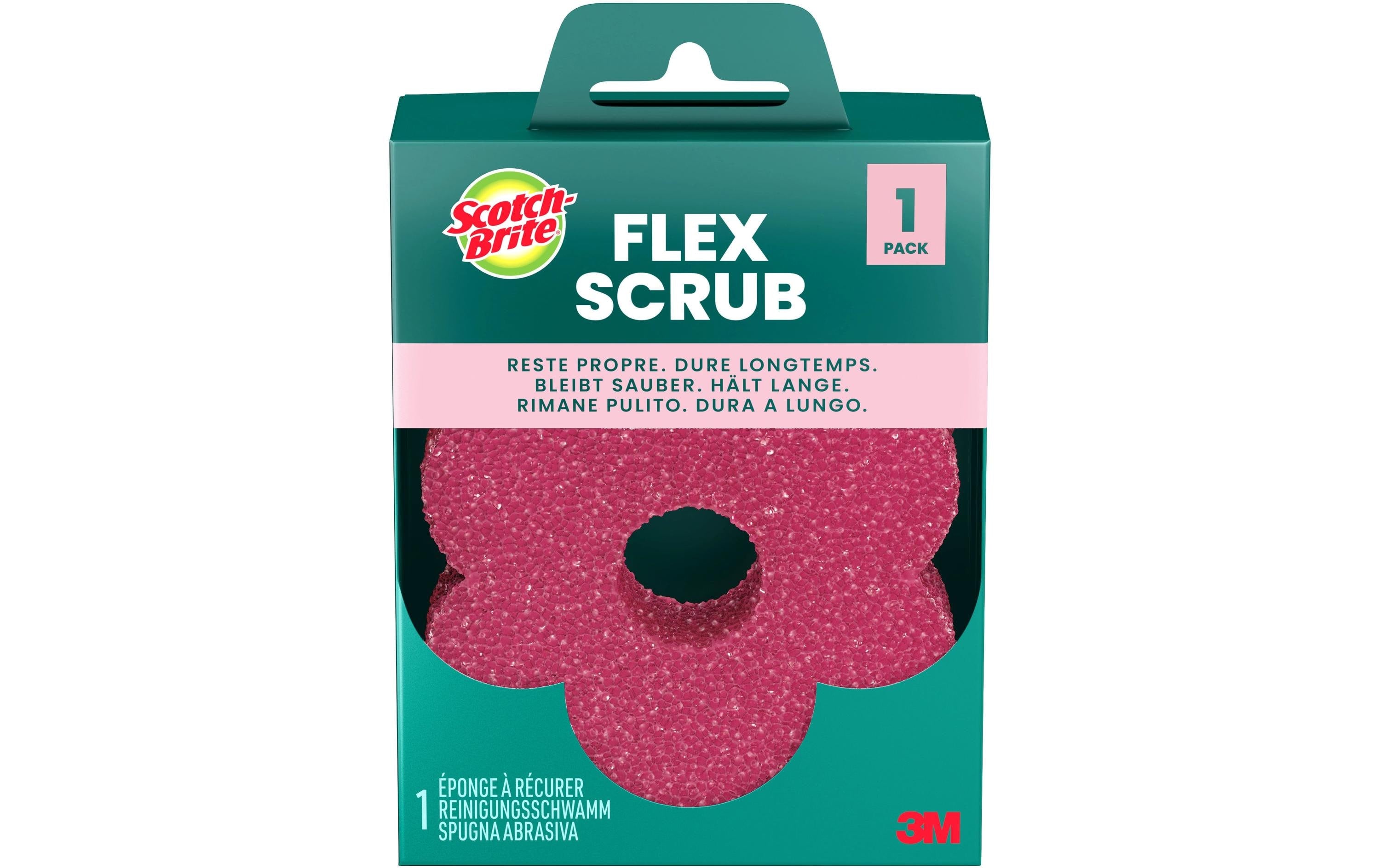 Scotch-Brite Flex Scrub kratzfreier Spülschwamm – Kunststoff, für vielfältige Oberflächen, Pink, 1 Stk.