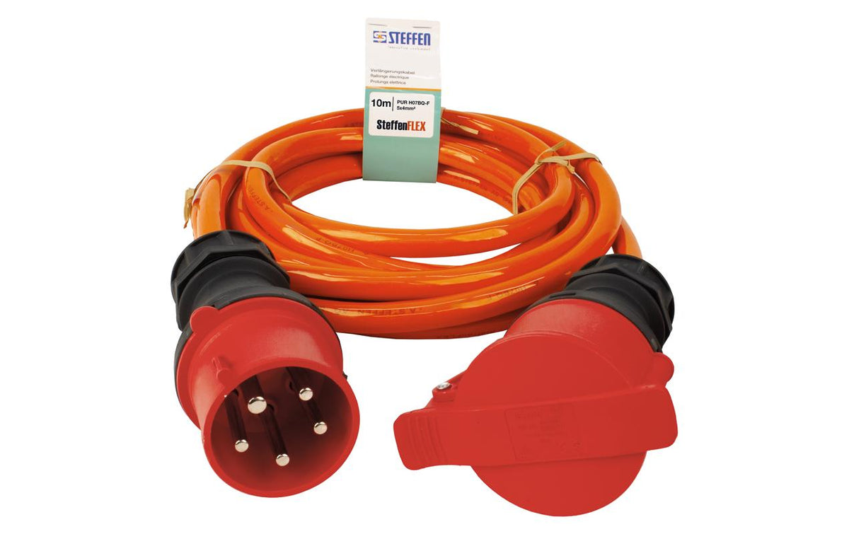 Steffen Verlängerungskabel, CEE 32-5 bis CEE 32-5, 10 m, IP44, 4 mm², Polyurethan-Mantel – Orange