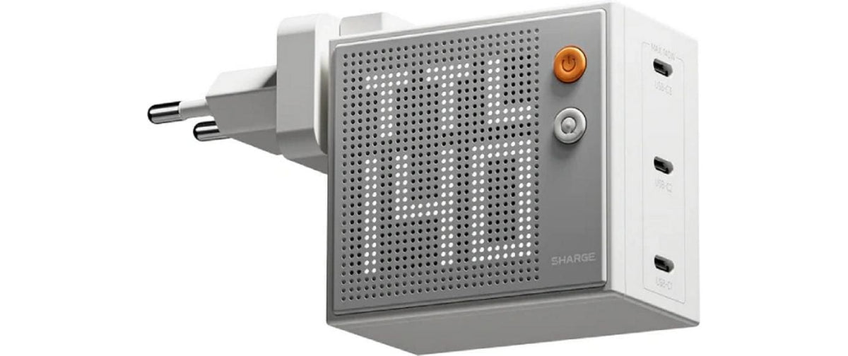 Sharge PIXEL 140 USB-Desktop-Ladegerät 140 W – USB-C×3 (1×67 W, 2×30 W), PD 3.1, GaN – Weiss