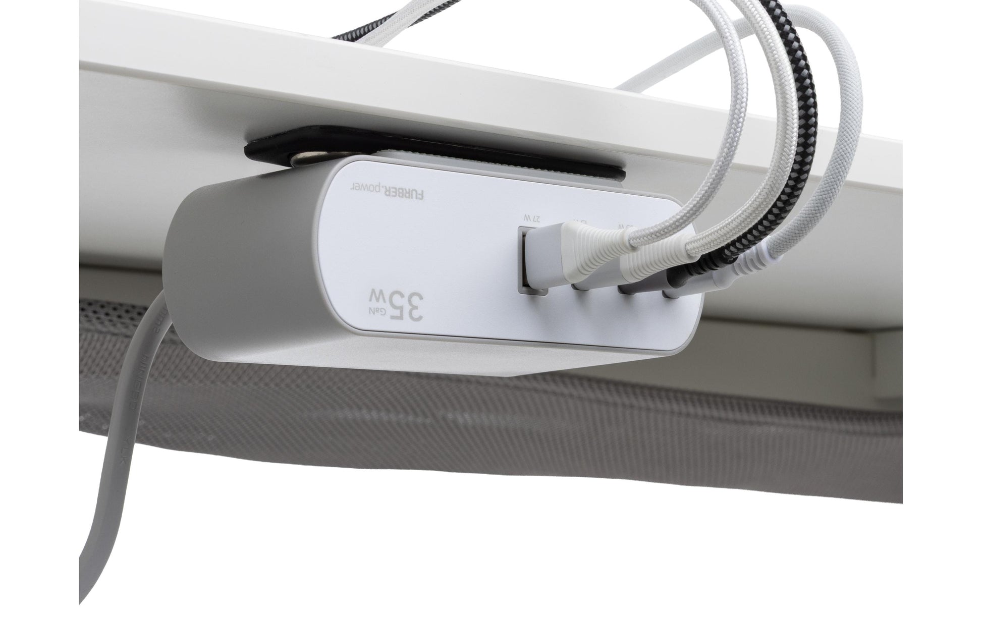 FURBER.power Tischsteckdosenleiste, 2×T13, 1×USB‑A + 3×USB‑C, 3 m, Kindersicherung, mit Schalter – Weiss