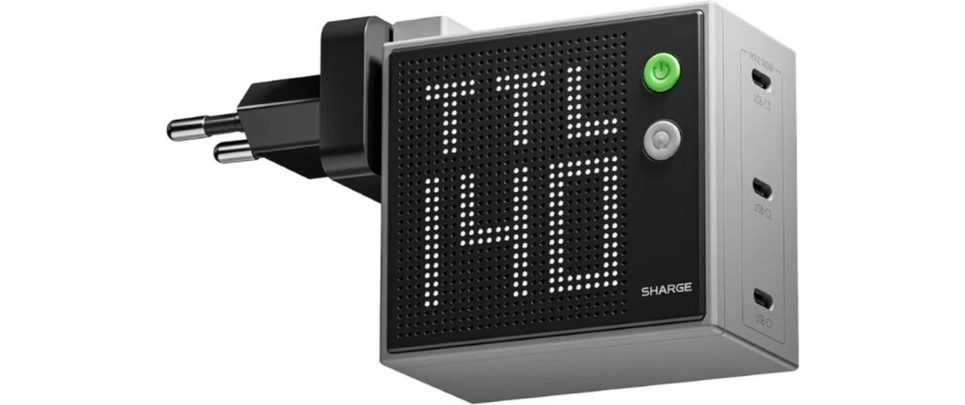 Sharge PIXEL 140 USB-Desktop-Ladegerät 140 W – USB-C×3 (1×67 W, 2×30 W), PD 3.1, GaN – grau
