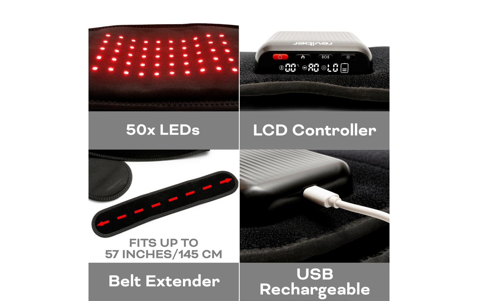 Reviber Massagetherapiegürtel – Infrarot, Vibrationsmassage, Wärmetherapie – Rücken – Schwarz