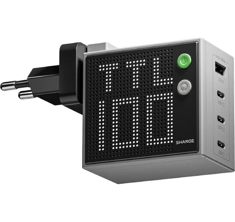 Sharge PIXEL100 USB-Desktop-Ladegerät 100 W – USB-C×3, USB-A×1 – PD 3.1, GaN – Grau