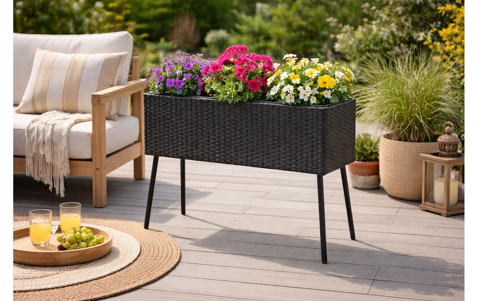 Cocon Pflanztopf – 24,5 × 19,5 × 24,5 cm – Polyrattan, schwarz