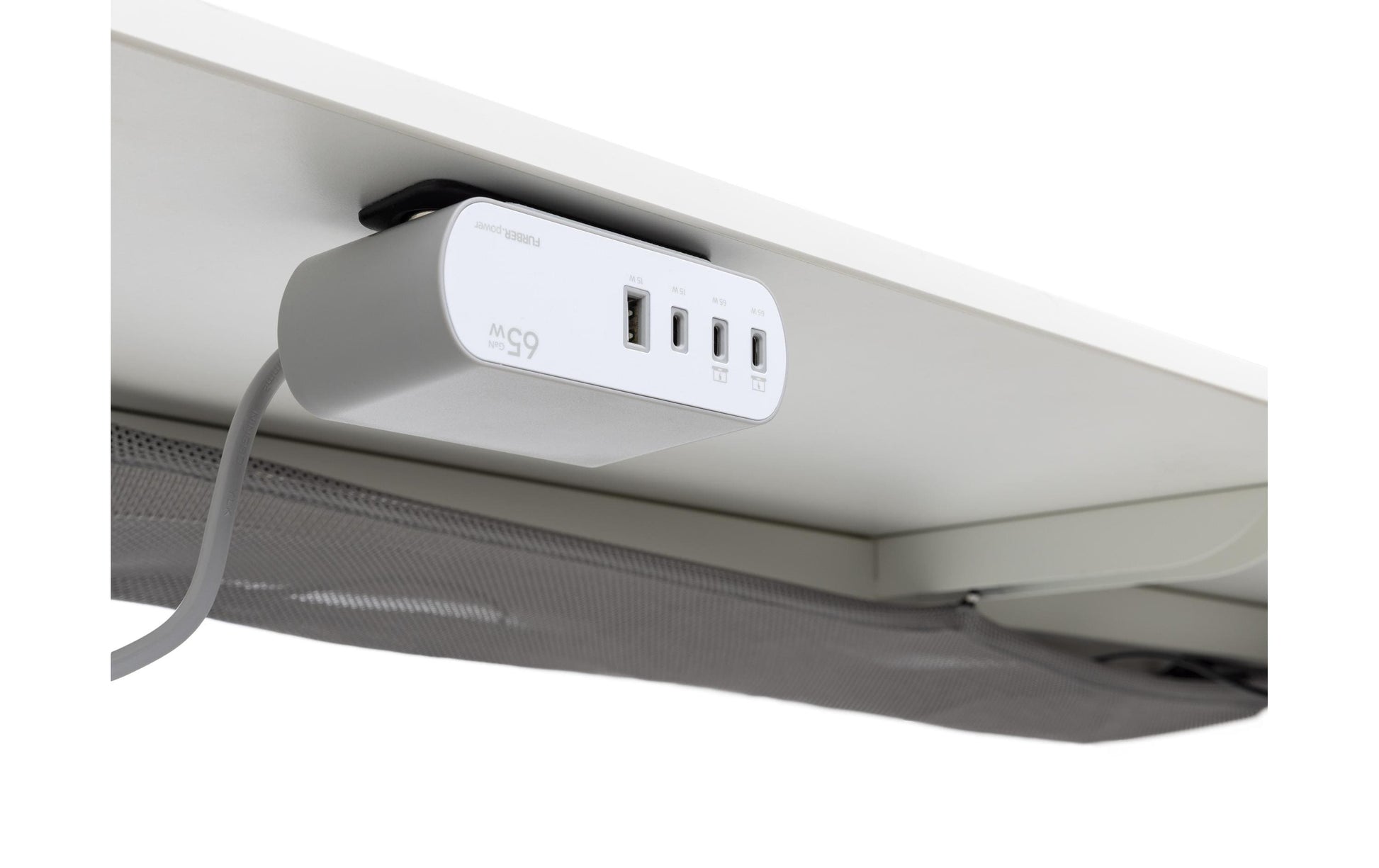 FURBER.power Tischsteckdosenleiste, 2×T13, 1×USB‑A + 3×USB‑C (Gesamt 65 W), 3 m, mit Schalter – Weiss