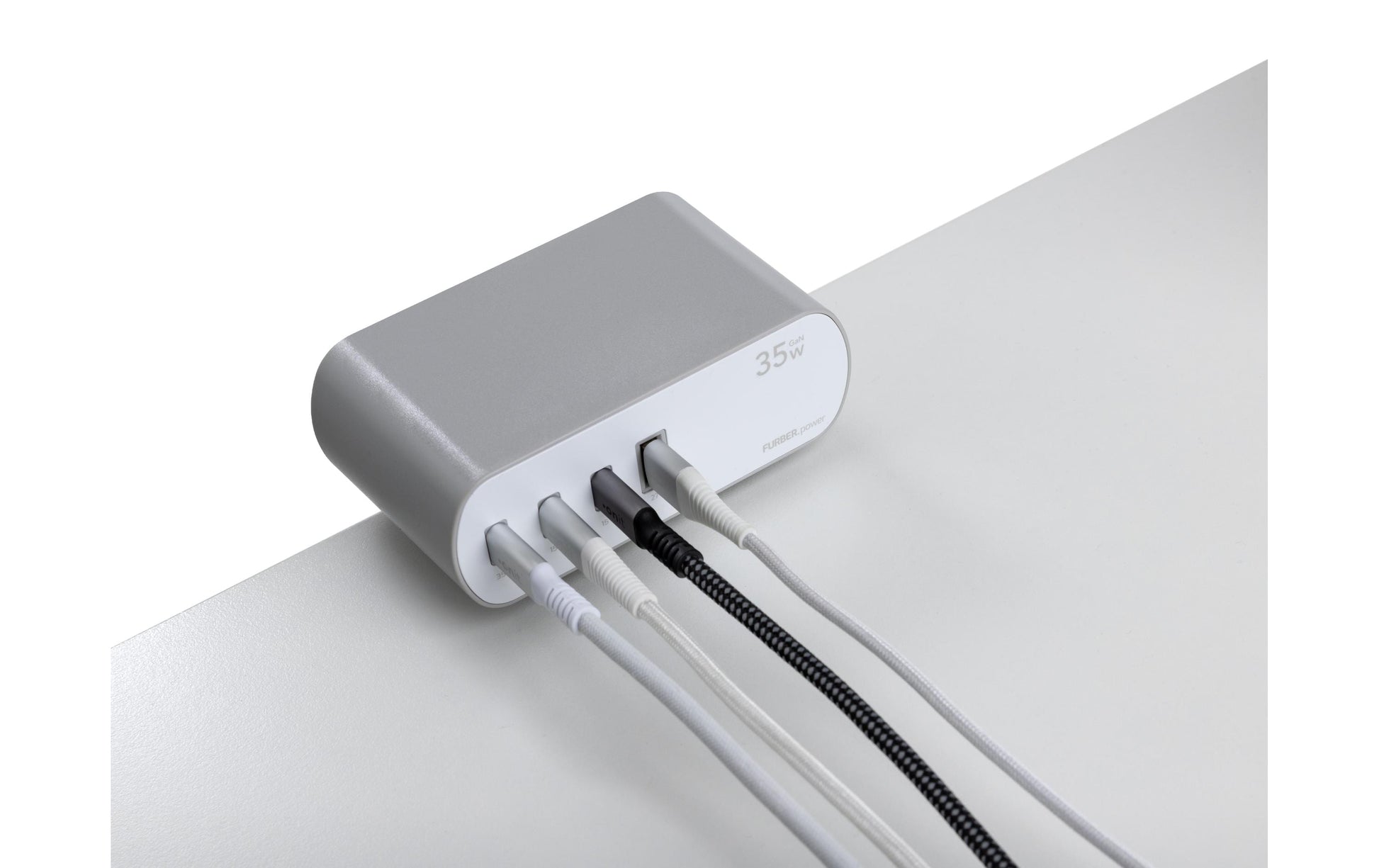 FURBER.power Tischsteckdosenleiste, 2×T13, 1×USB‑A + 3×USB‑C, 3 m, Kindersicherung, mit Schalter – Weiss