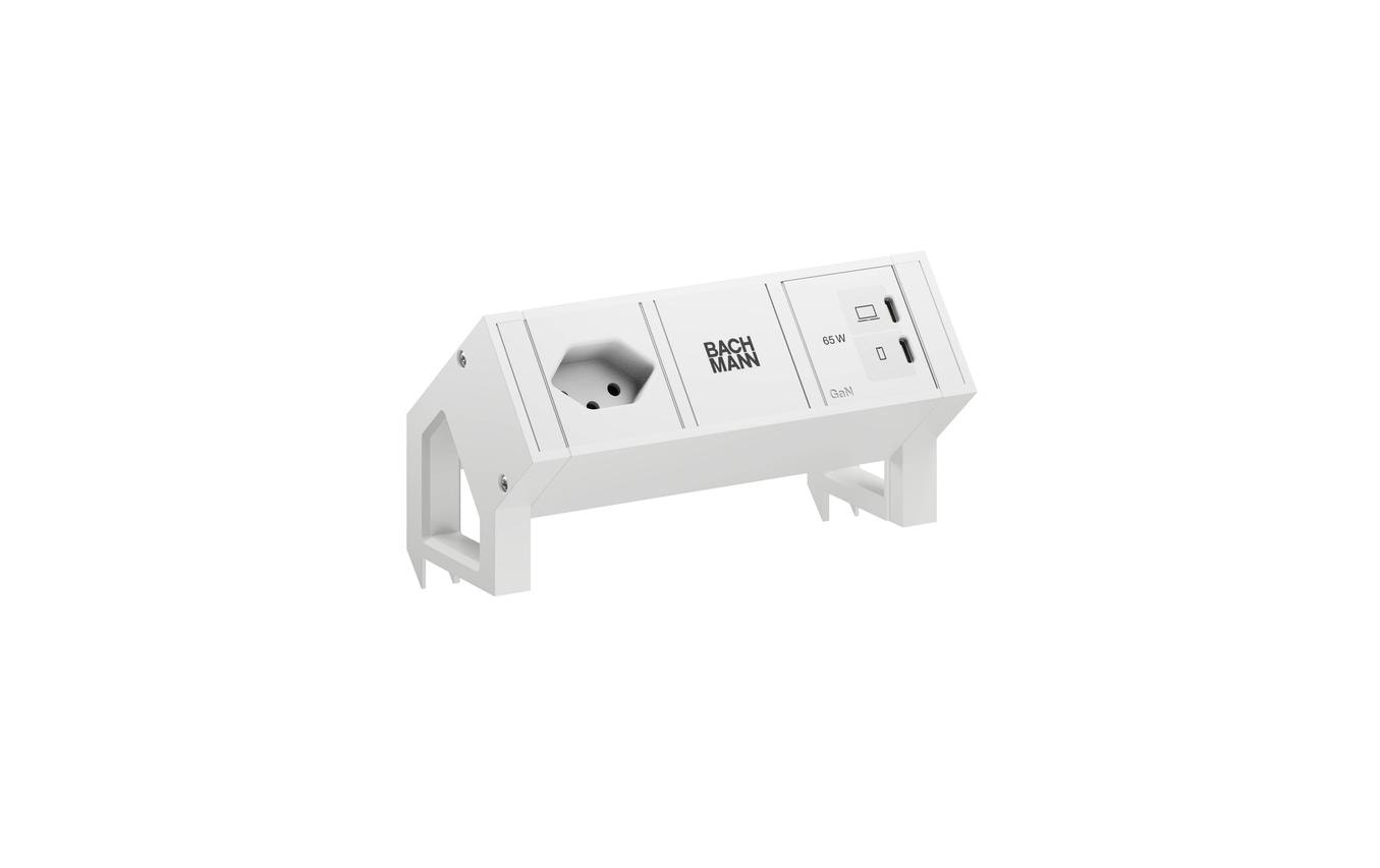 Bachmann DESK2 Tischsteckdosenleiste, 1×T13, 2×USB-C 65 W, 0,2 m, Aluminium, IP20 – weiss