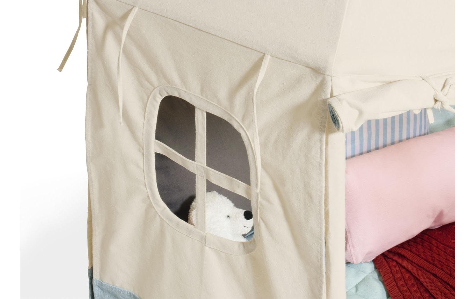 Pinolino Kinderträume Pavillon Yuma – Baumwolle, Kiefernholz, Polyester – Blau/Weiss