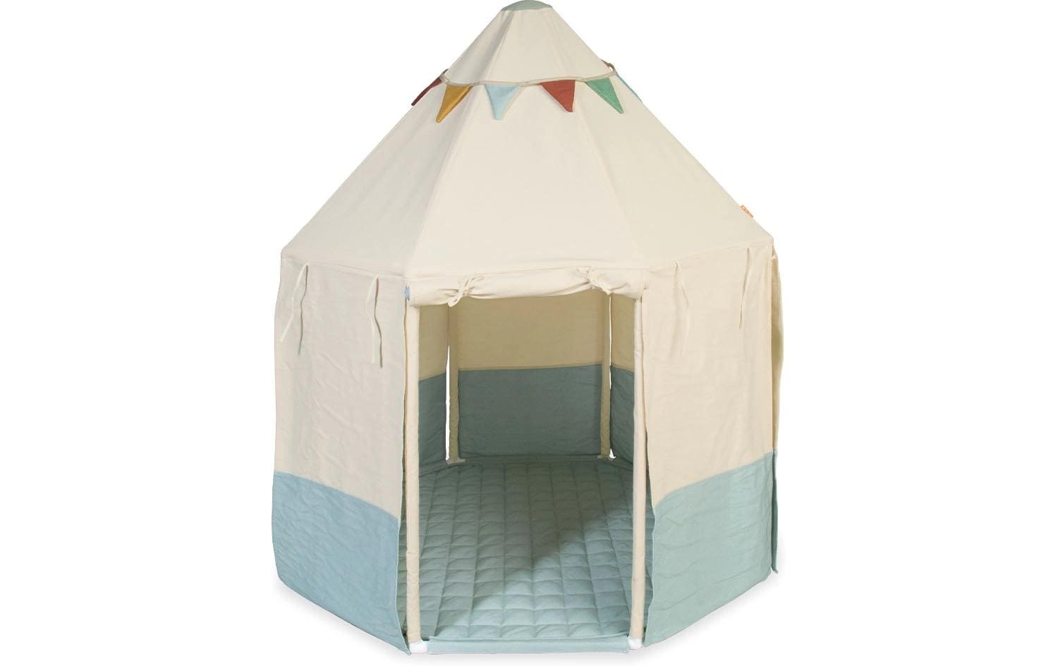 Pinolino Kinderträume Pavillon Yuma – Baumwolle, Kiefernholz, Polyester – Blau/Weiss