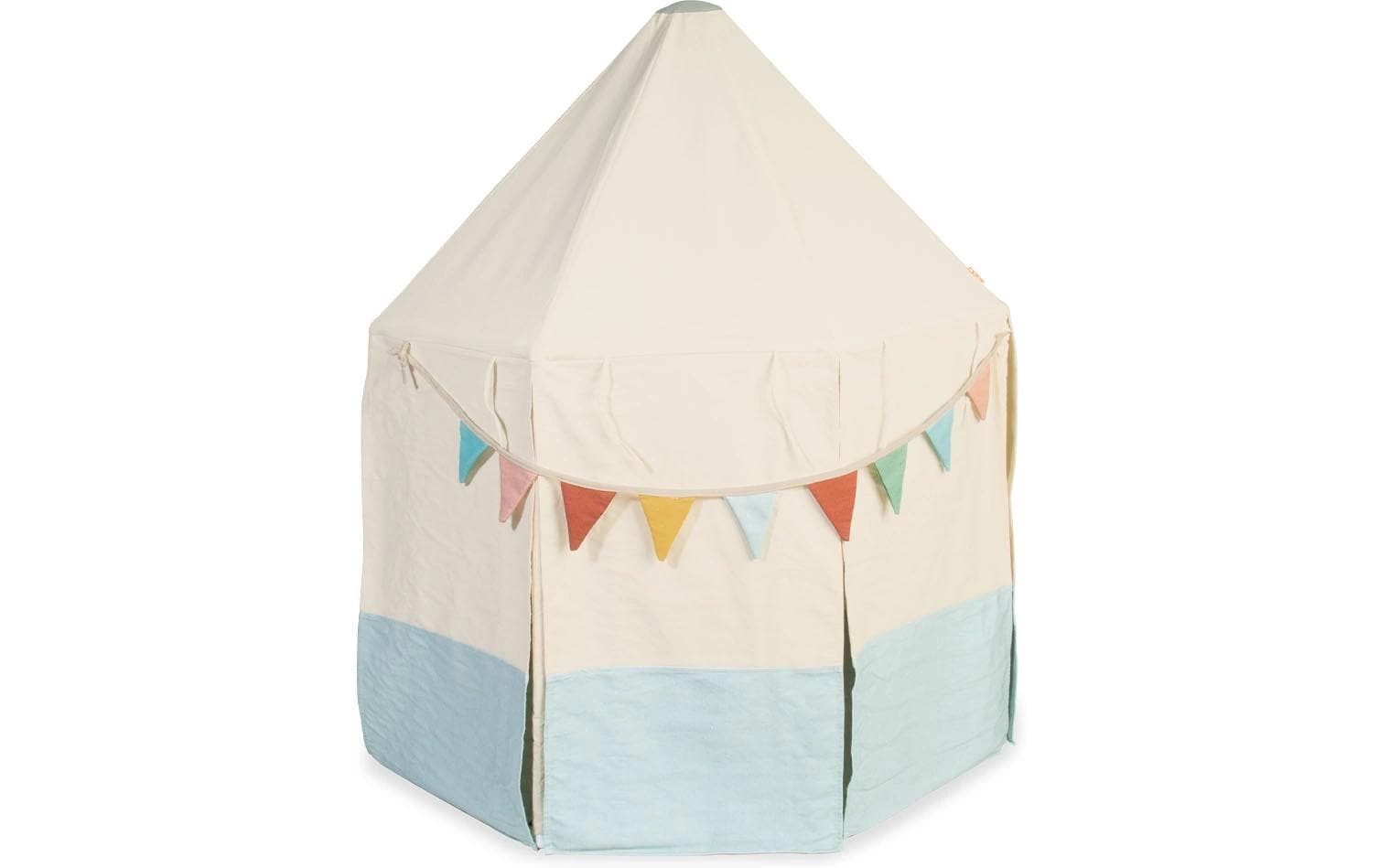 Pinolino Kinderträume Pavillon Yuma – Baumwolle, Kiefernholz, Polyester – Blau/Weiss