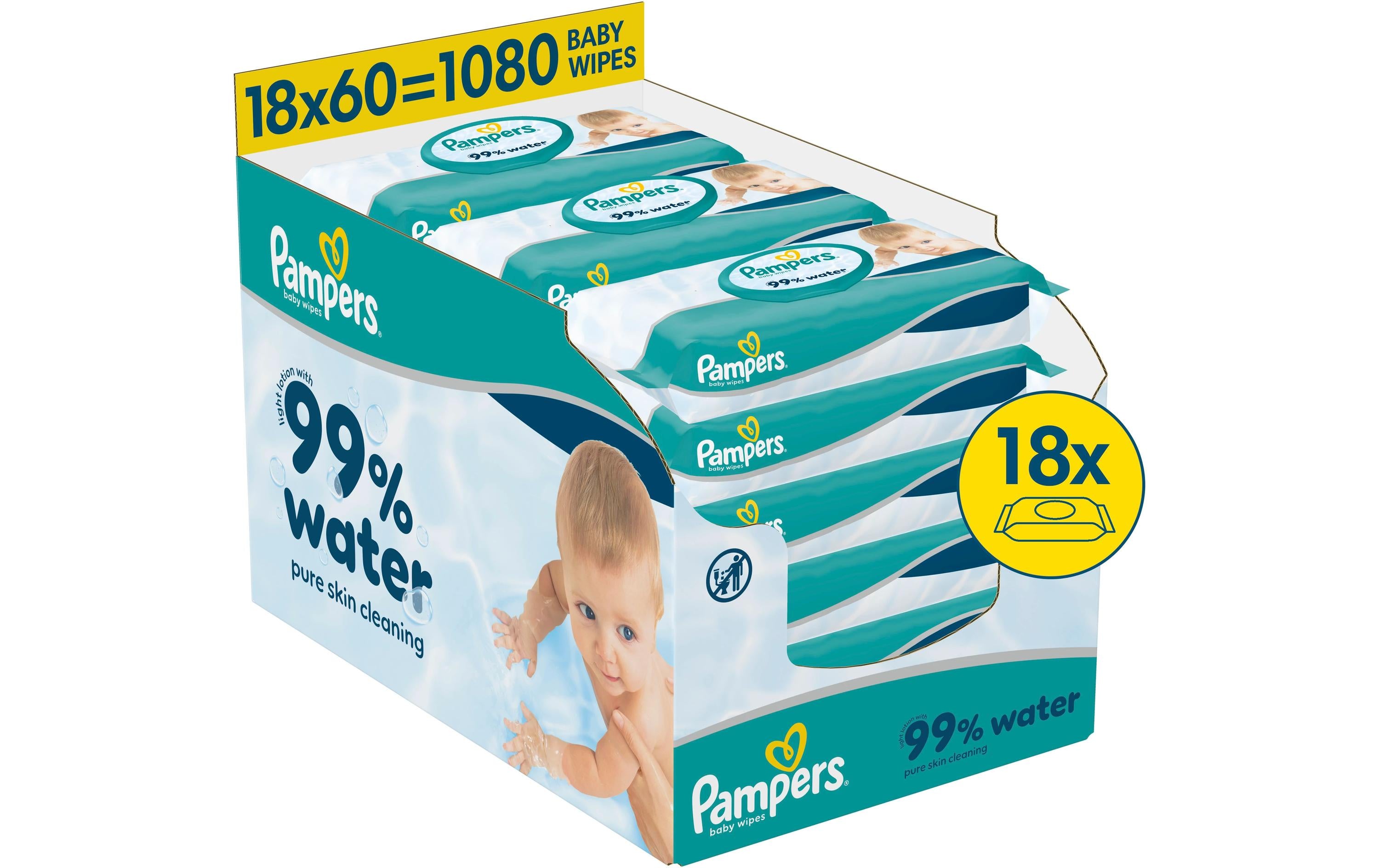 Pampers Feuchttücher – 99 % Wasser – 1080 Stk