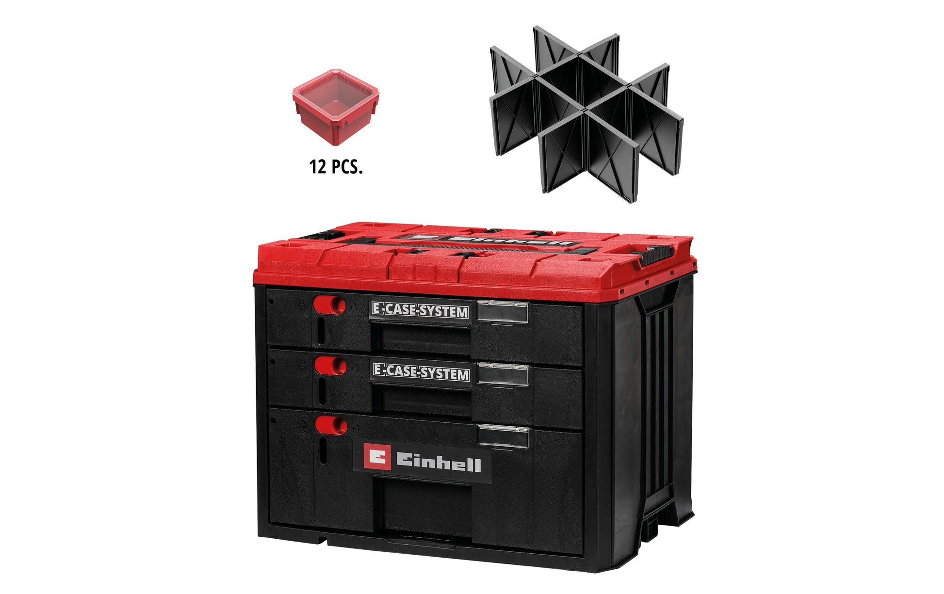 Einhell E-Case Systemkoffer – mit Tragegriff, Sichtfenster, 3 Schubladen, abschliessbar, für Einhell E-Case
