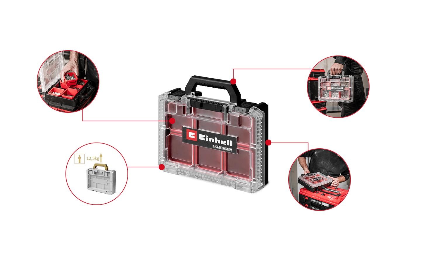 Einhell Half Size Systemkoffer – leer, mit Deckel, abschliessbar – für Einhell E-Case