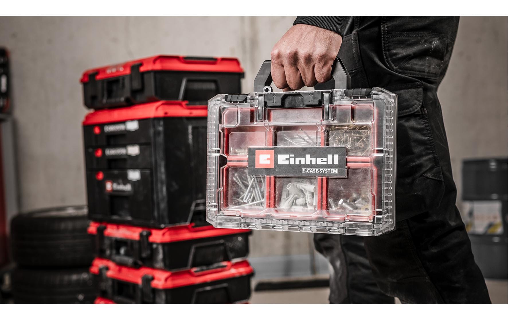 Einhell Half Size Systemkoffer – leer, mit Deckel, abschliessbar – für Einhell E-Case