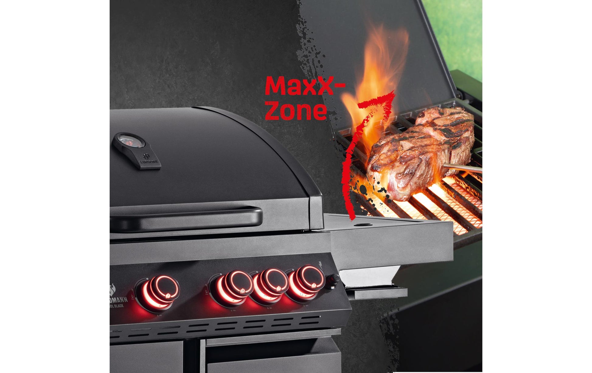 Landmann Gasgrill Cool Black 4.1 maxX – 4 Brenner, 144 × 53 × 121 cm – schwarz/edelstahl