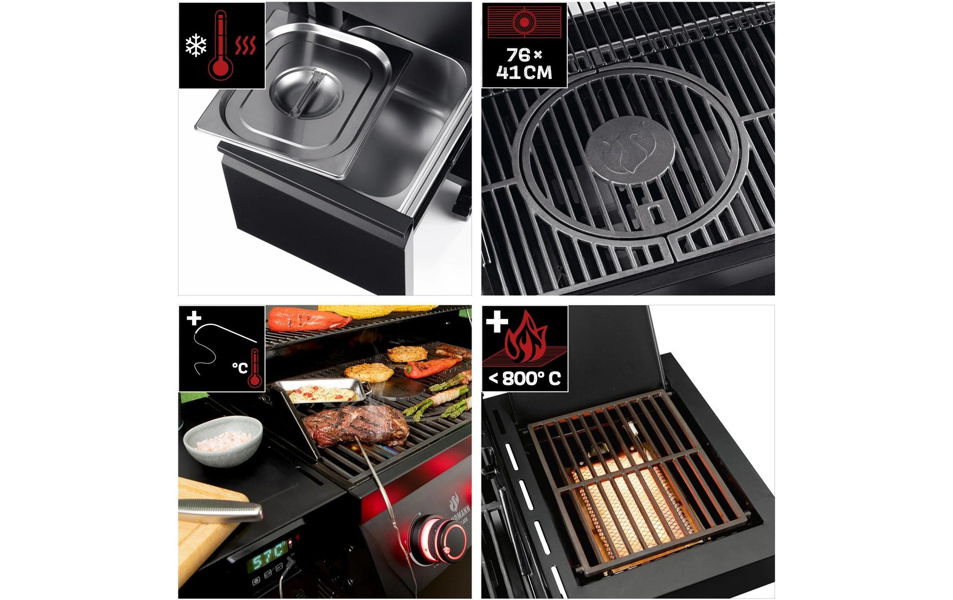 Landmann Gasgrill Cool Black 4.1 maxX – 4 Brenner, 144 × 53 × 121 cm – schwarz/edelstahl