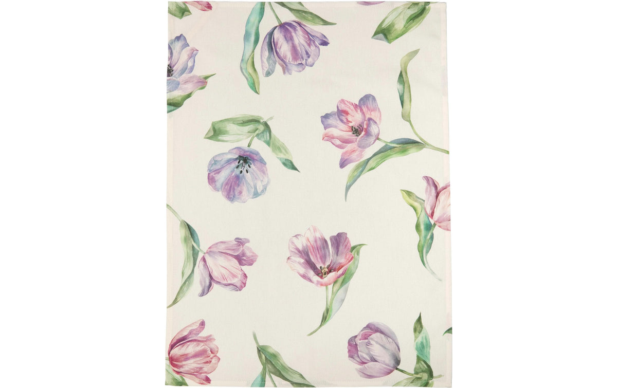 PICHLER Geschirrtuch TULIPS – 50 × 70 cm, Beige/Lila, Baumwolle