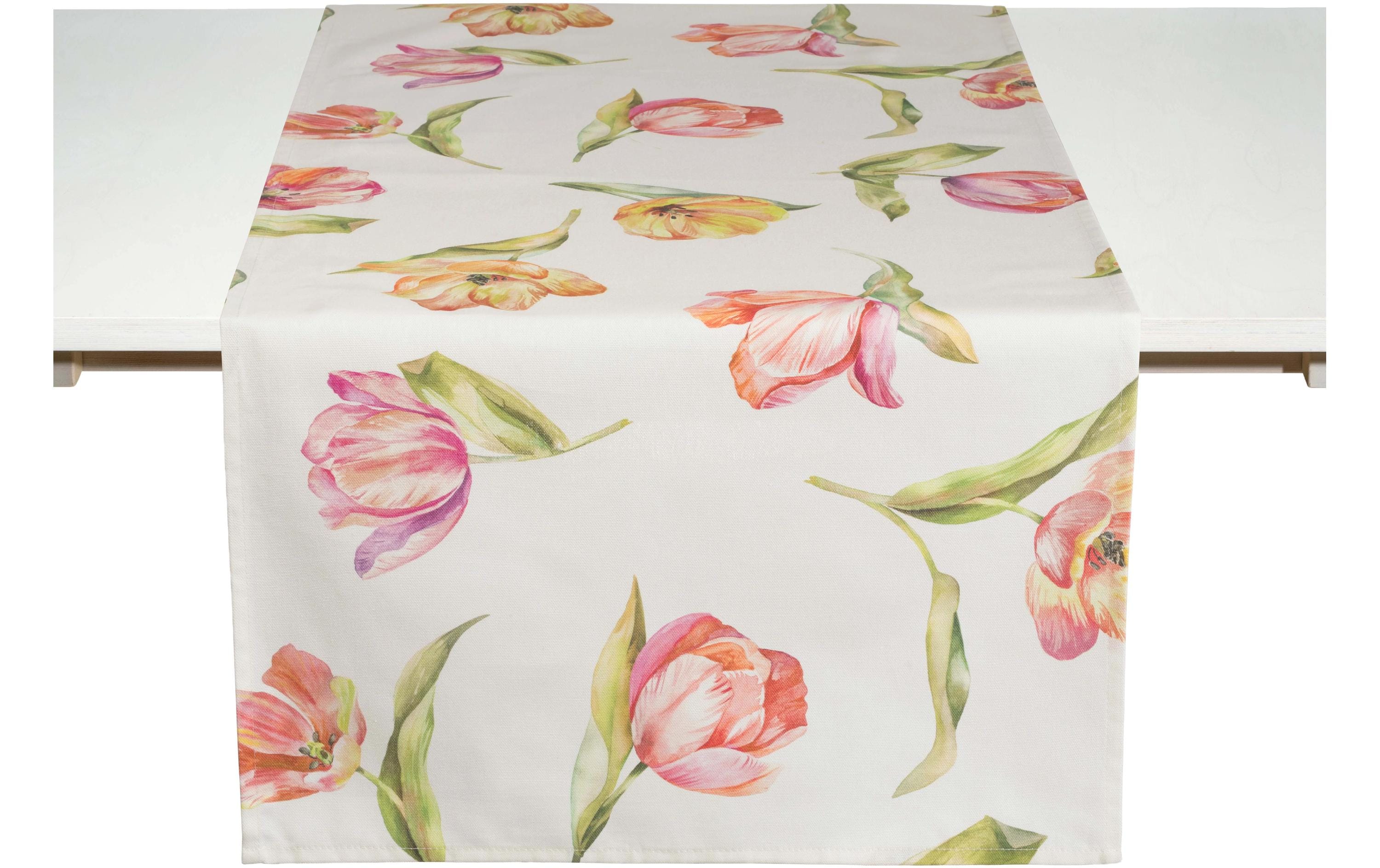 PICHLER Tischläufer – 50×150 cm, Baumwolle, Beige/Rosa, Tulpe