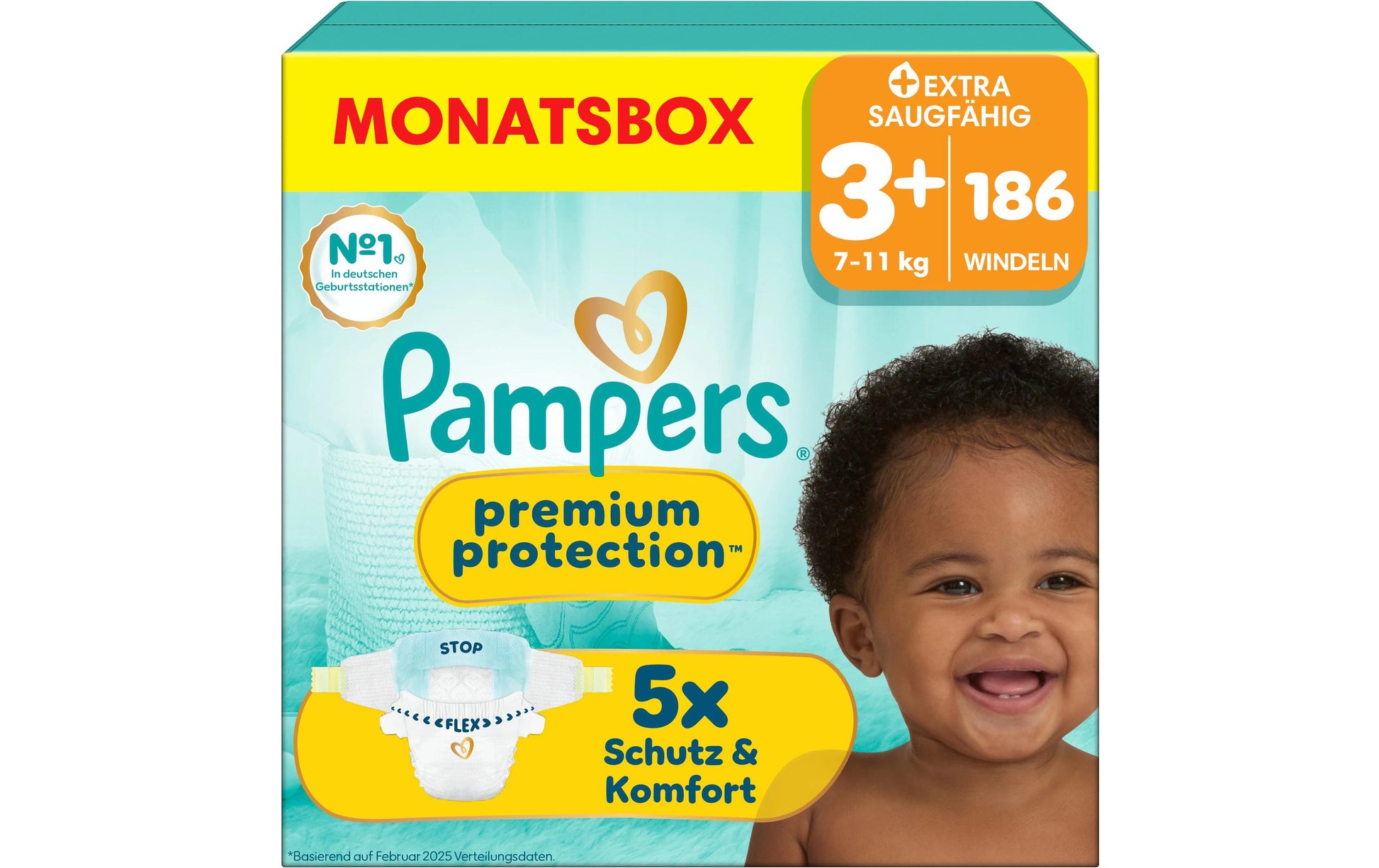 Pampers Windeln Premium Protection Gr. 3+ – 186 Stk – weiss