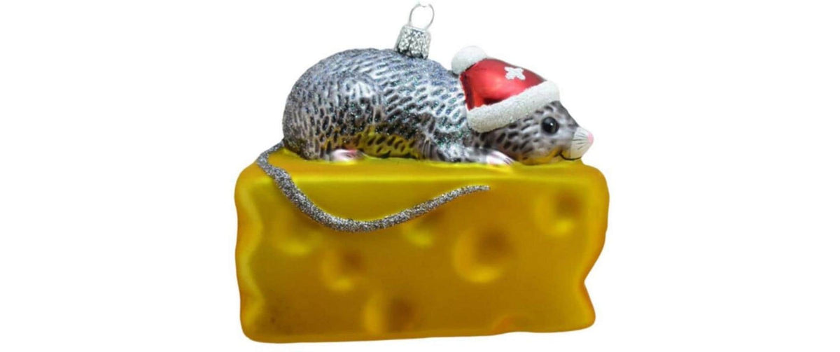 Creanorm Weihnachtskugel – Maus auf Käse – Glas, mehrfarbig