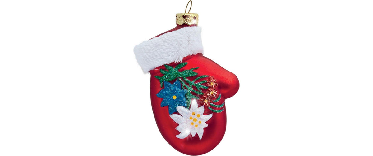 Creanorm Weihnachtskugel – mit Edelweiss und Enzian – Glas, mehrfarbig