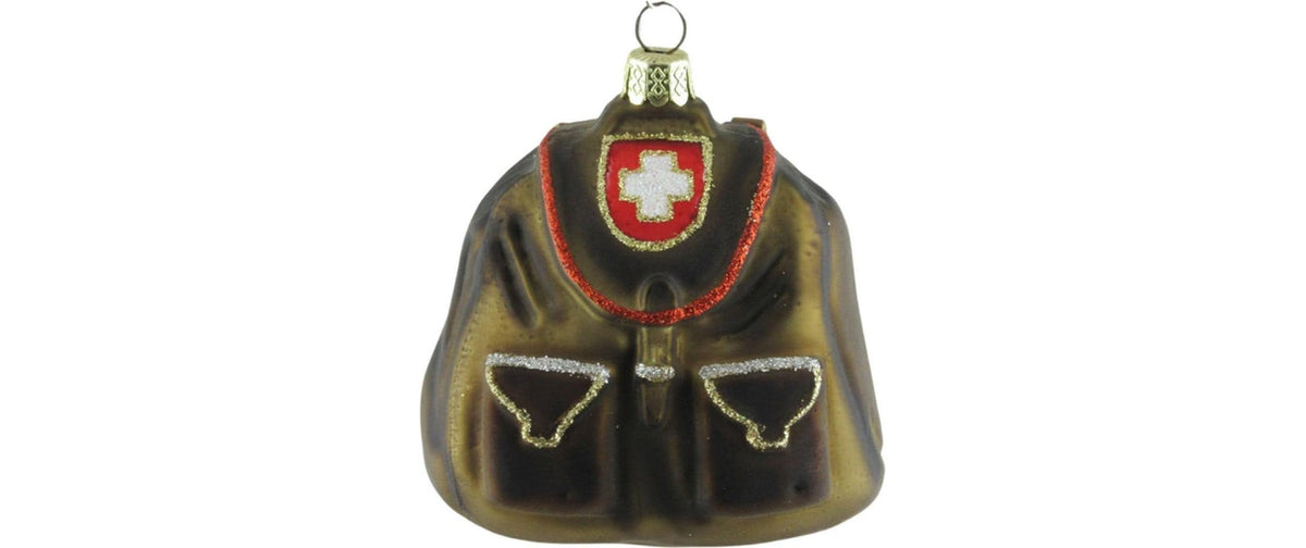 Creanorm Weihnachtskugel – Rucksack mit CH-Kreuz – Glas, Mehrfarbig