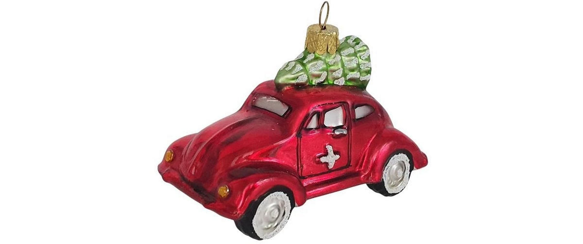 Creanorm Weihnachtskugel – VW-Auto mit Tannenbaum – Glas, mehrfarbig
